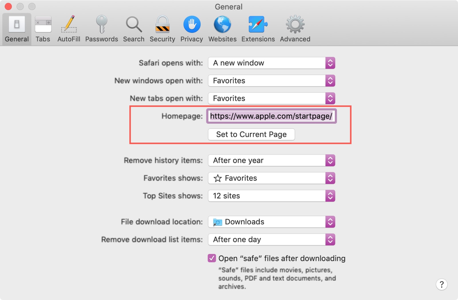 Imposta Homepage Safari Mac