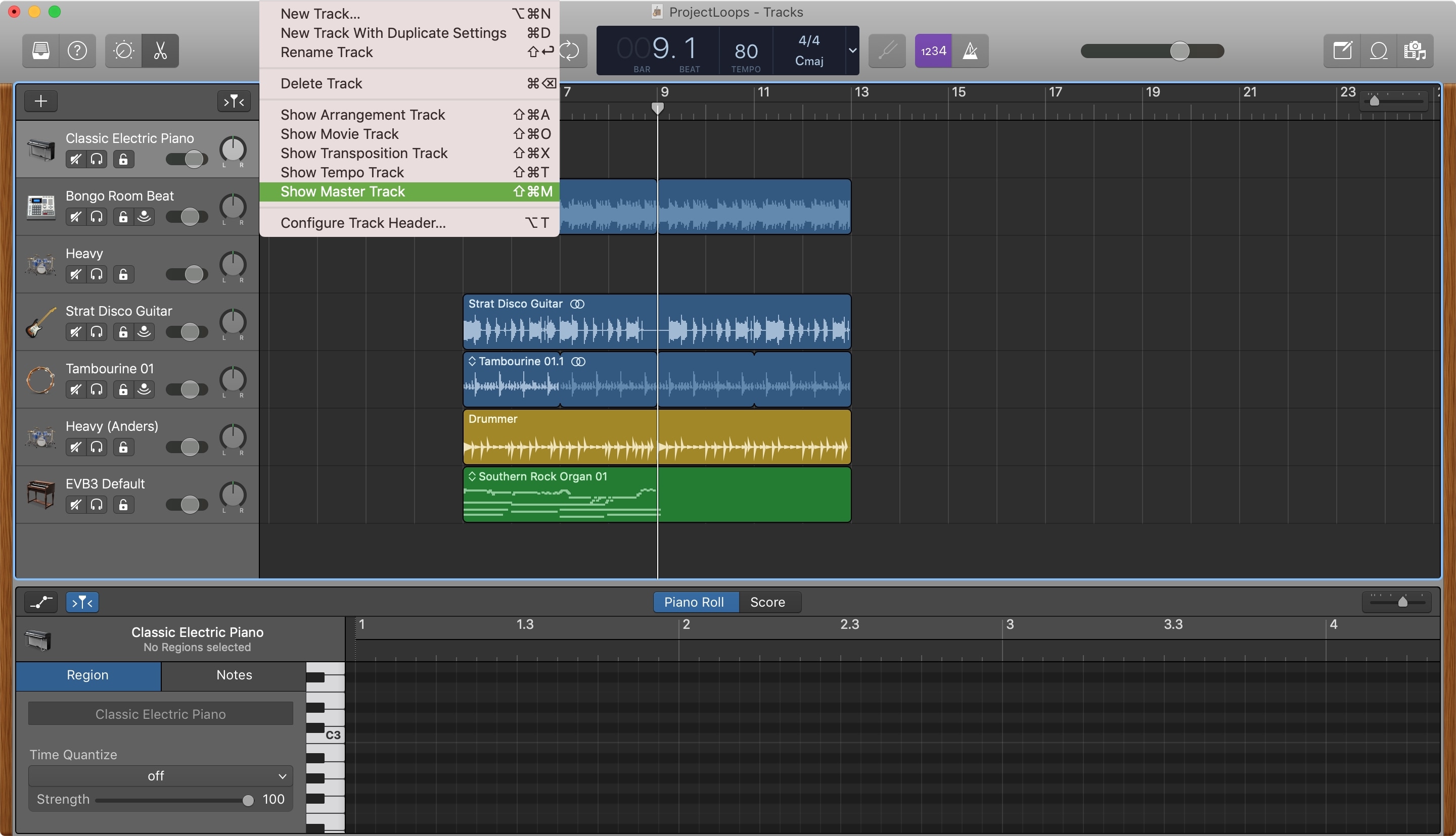 Mostra Traccia principale GarageBand Mac