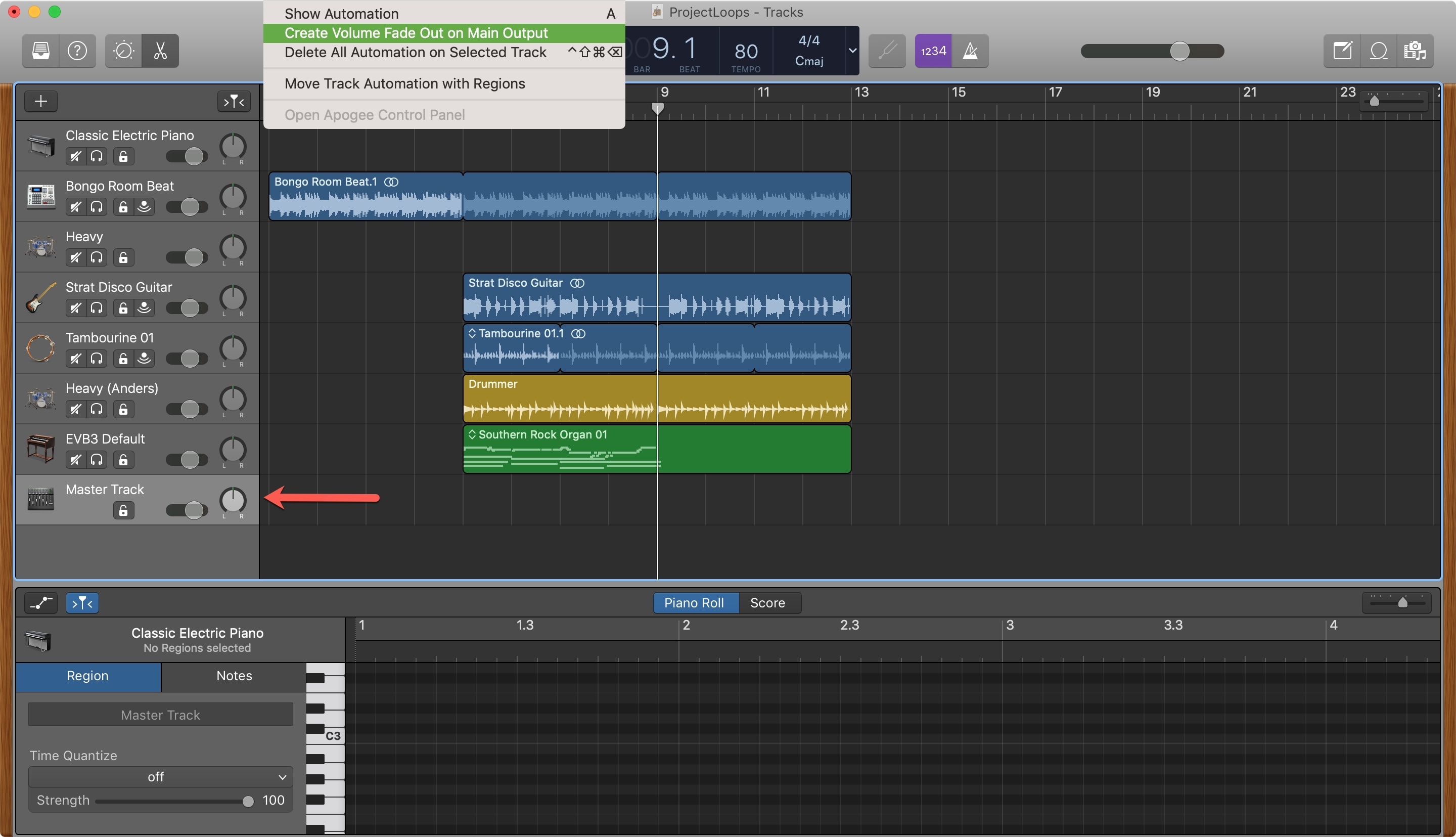 Crea GarageBand Mac con dissolvenza in chiusura automatica