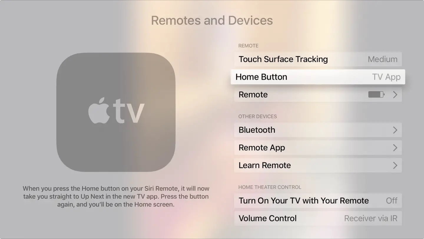 Pulsante Home del telecomando Apple TV per accedere all'app TV