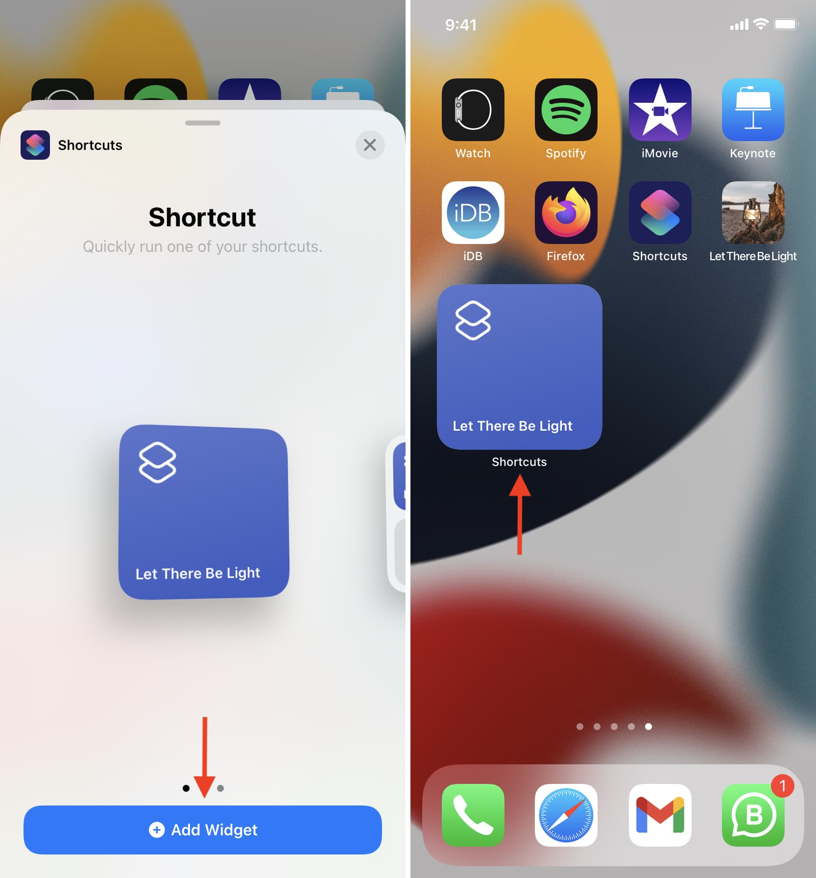 Widget torcia sulla schermata principale dell'iPhone