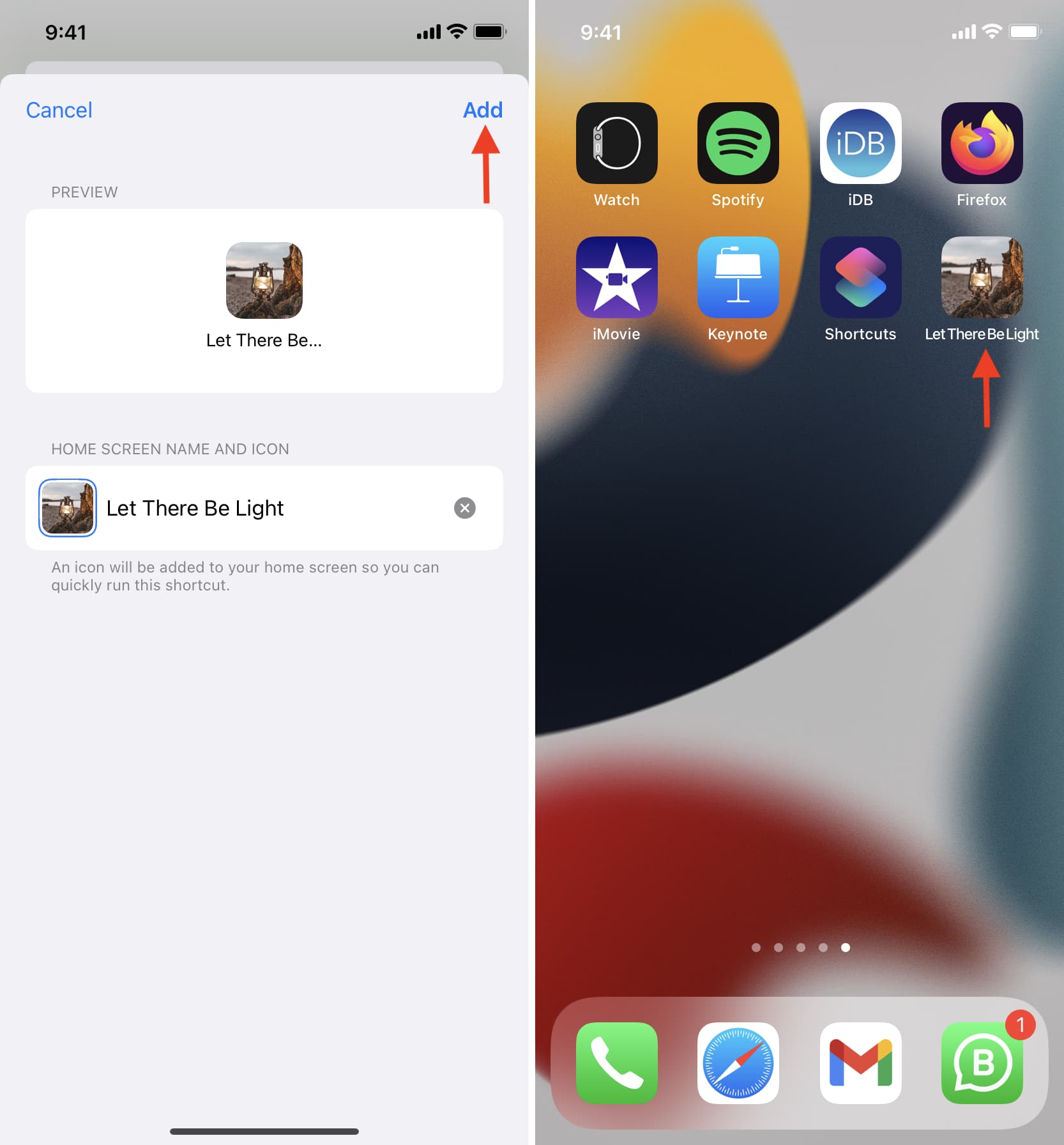 Scorciatoia della torcia creata nella schermata principale dell'iPhone