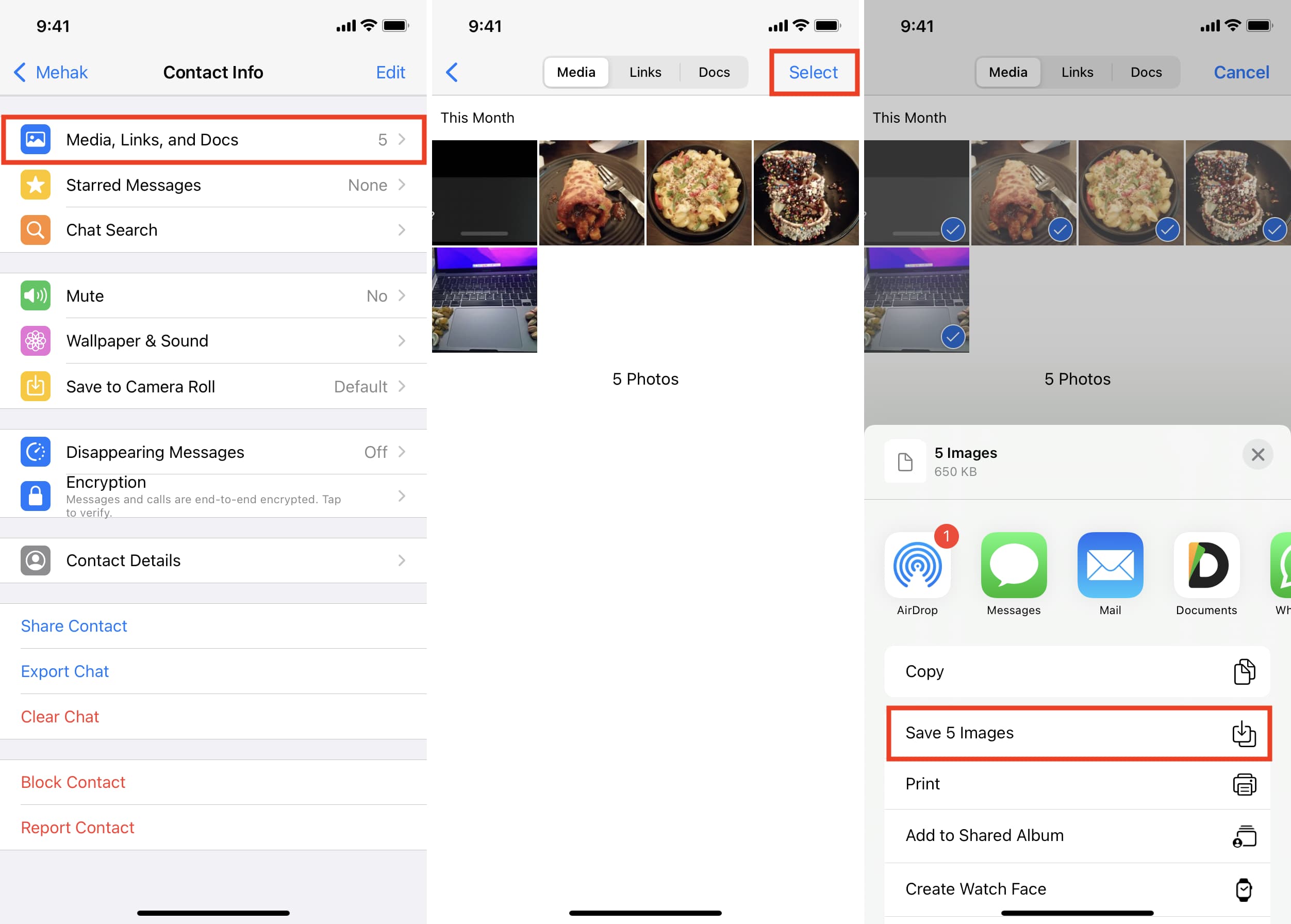Salva manualmente molte immagini da WhatsApp nell'app Foto di iOS