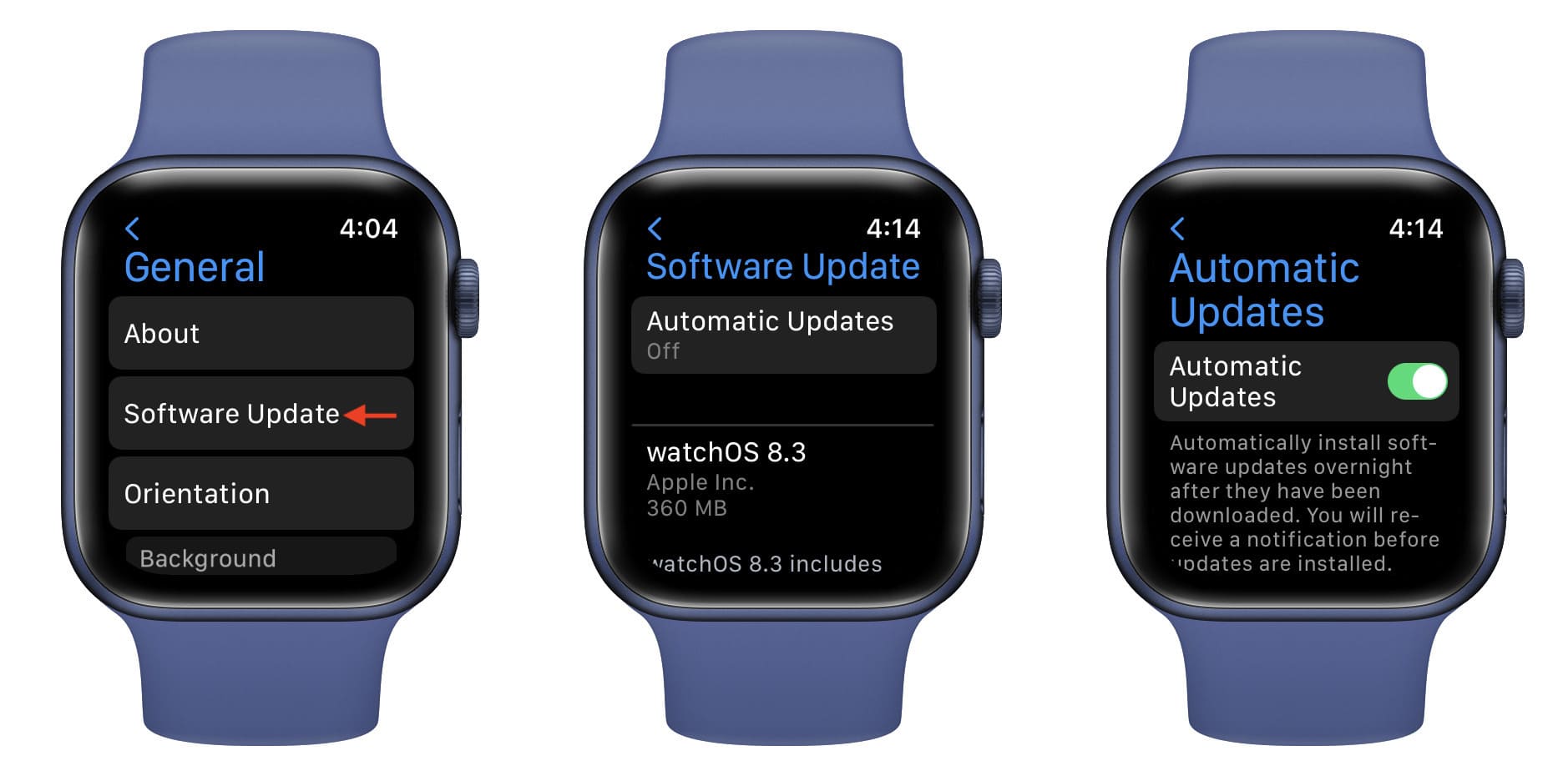 Aggiornamenti automatici Apple Watch