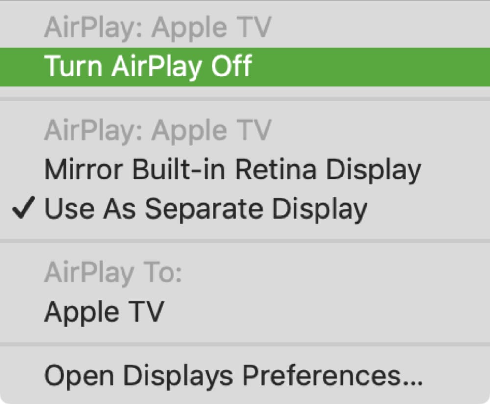Apple TV Disattiva AirPlay