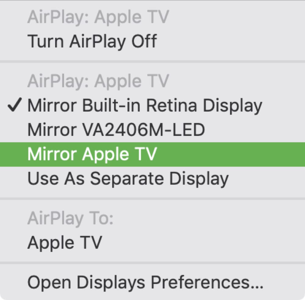 Display a specchio per Apple TV
