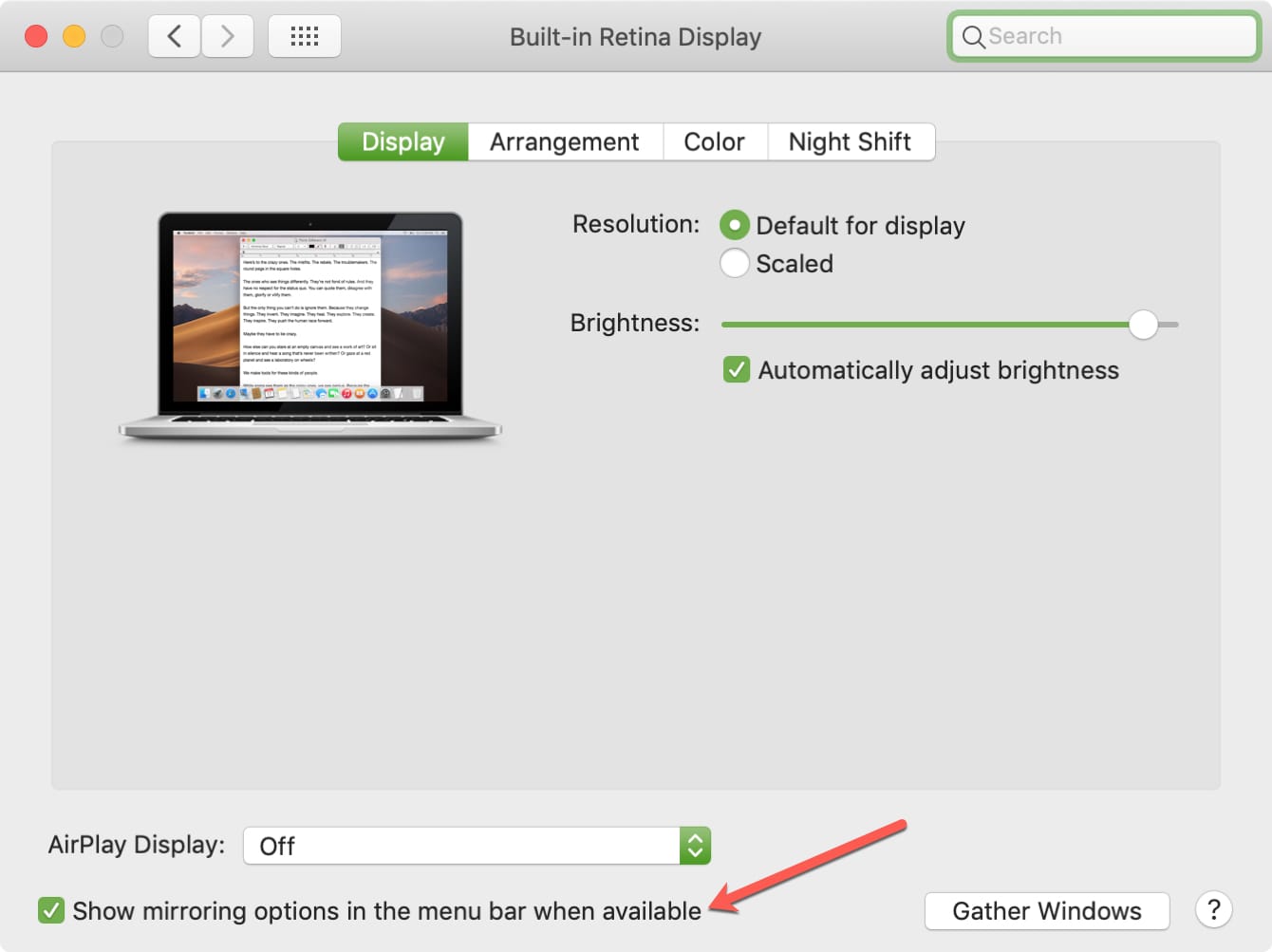 Mostra il pulsante di mirroring nella barra dei menu del Mac