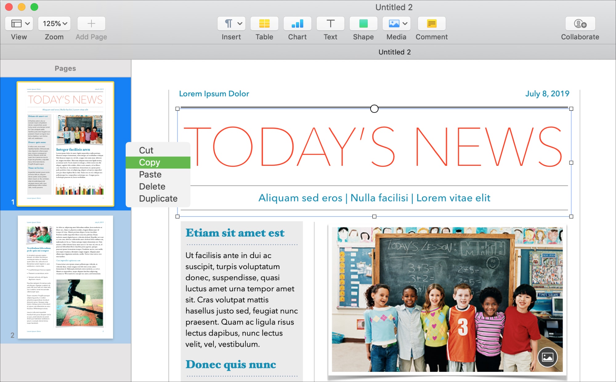 Copia le pagine delle sezioni in Pages su mac