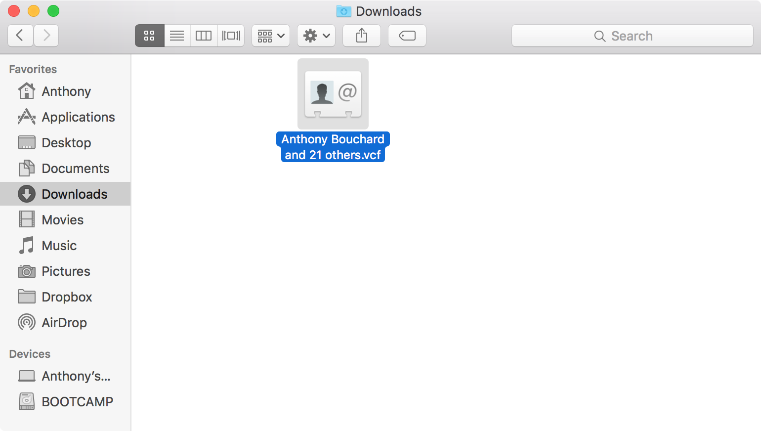 vCard File Mac Finder Cartella Download
