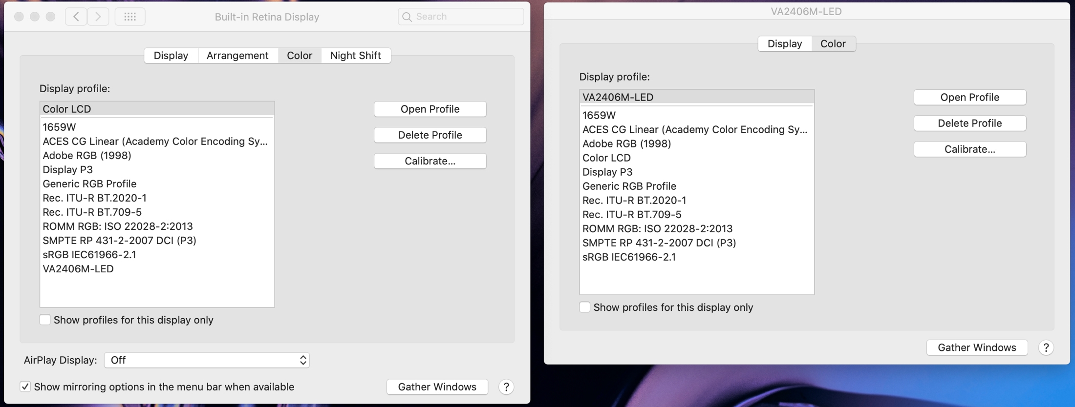 Preferenze per schermi esterni Mac Profili colore