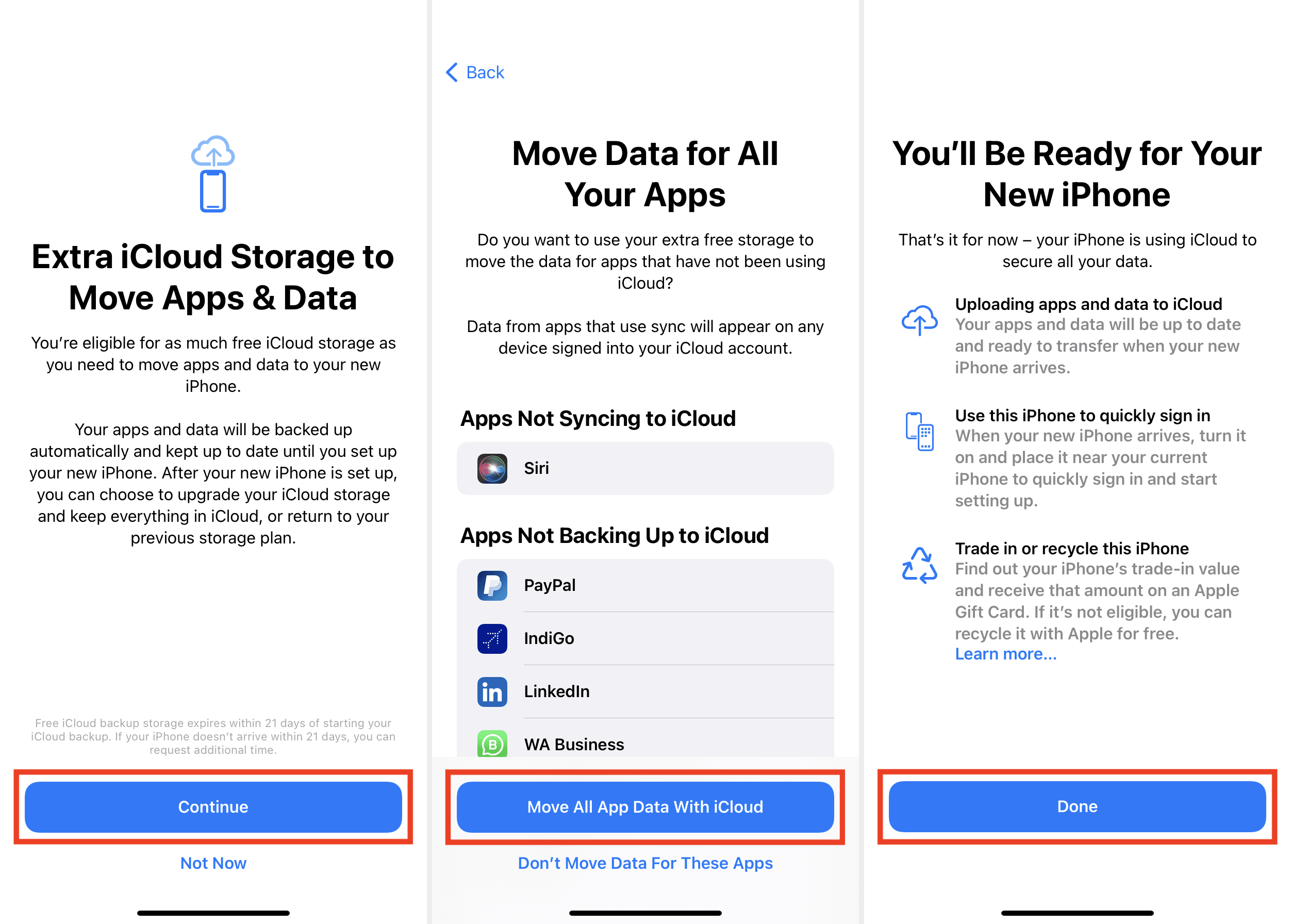 Spazio di archiviazione iCloud aggiuntivo per spostare app e dati