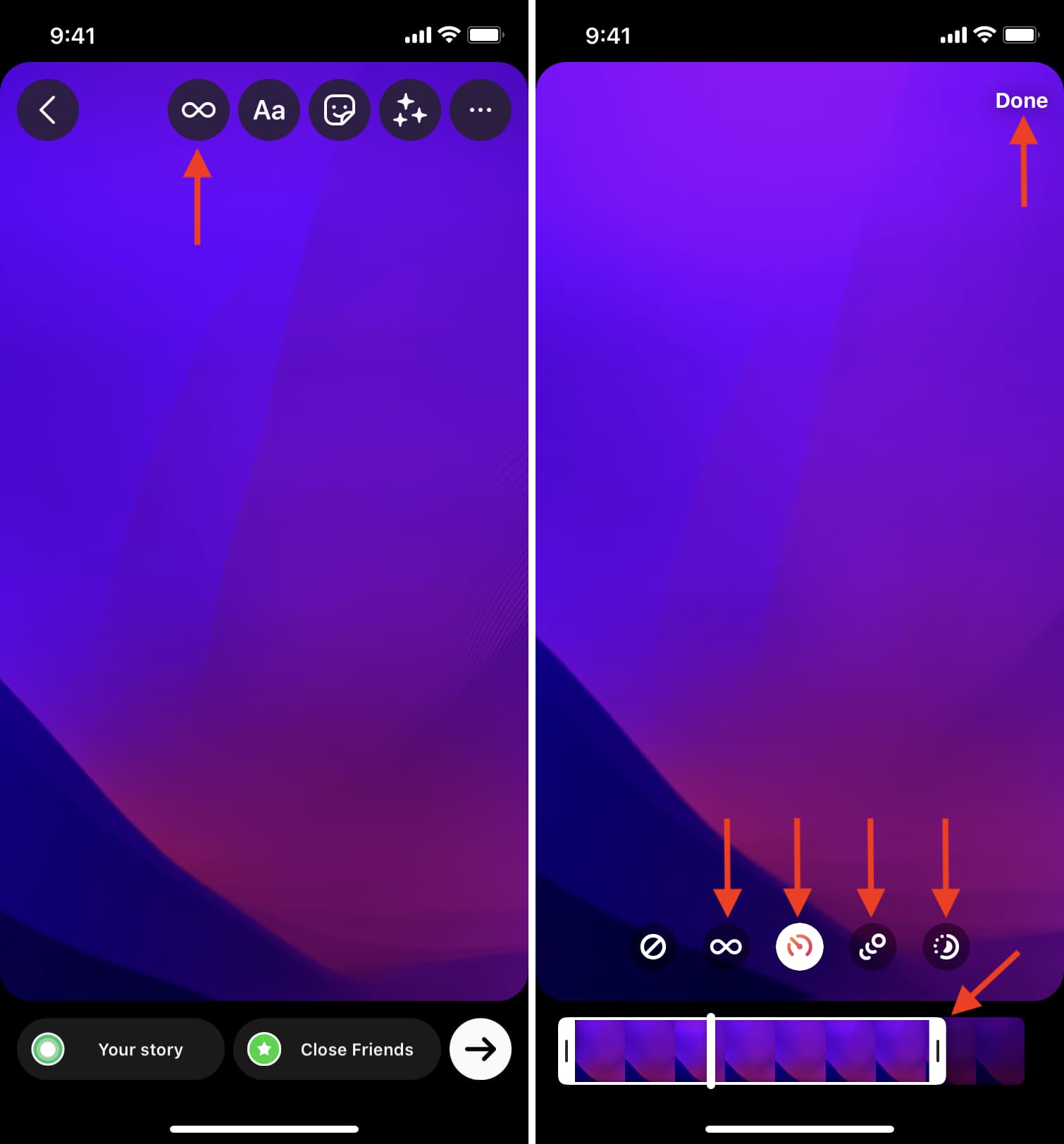 Trasforma Live Photo in Boomerang all'interno di Instagram