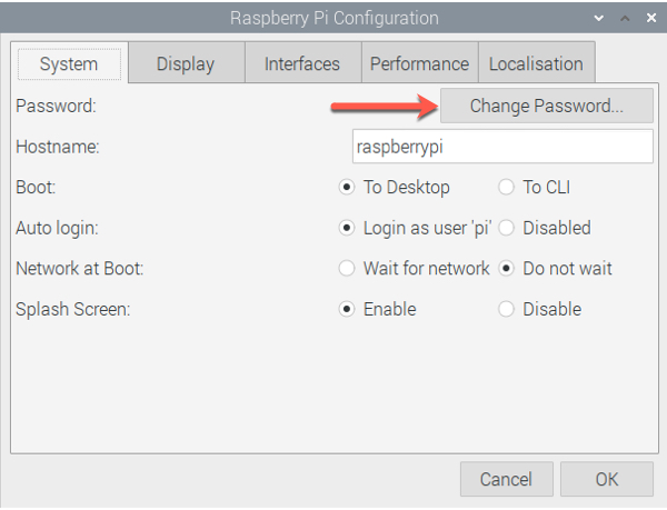 Modifica la password Raspberry Pi nella configurazione