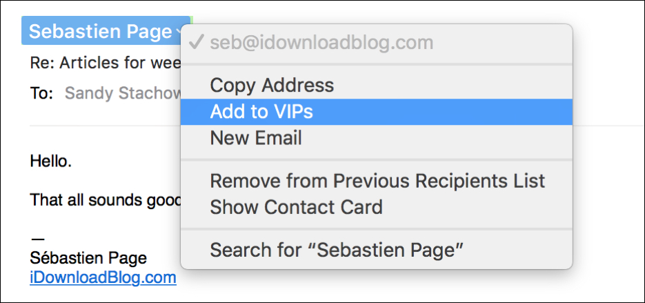 Aggiungi Mail VIP Mac