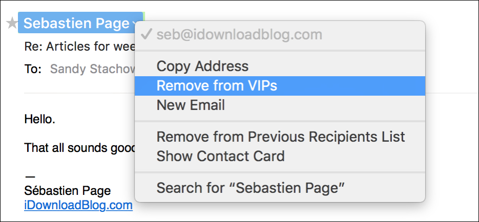 Rimuovere Mail VIP Mac