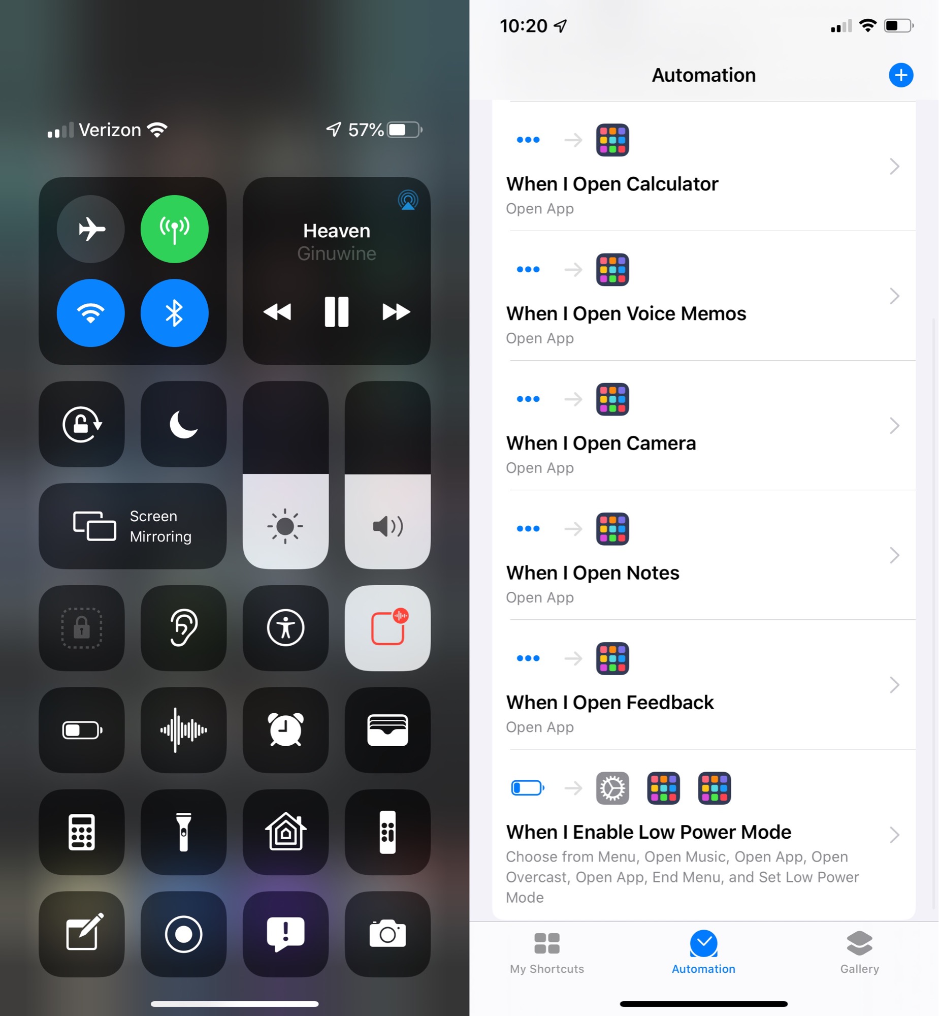 Automazioni multiple per iPhone Control Center