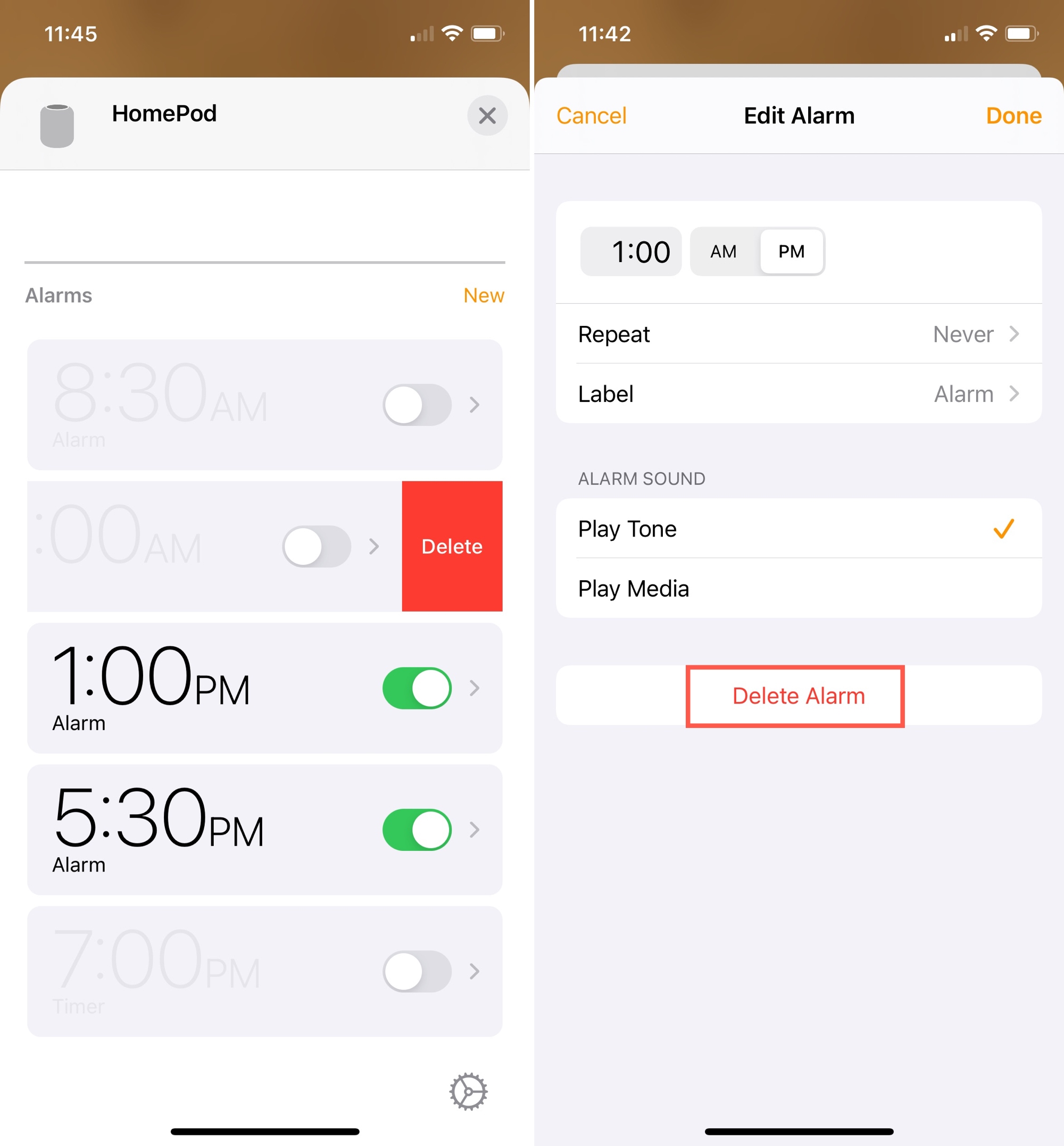 Elimina gli allarmi HomePod su iPhone