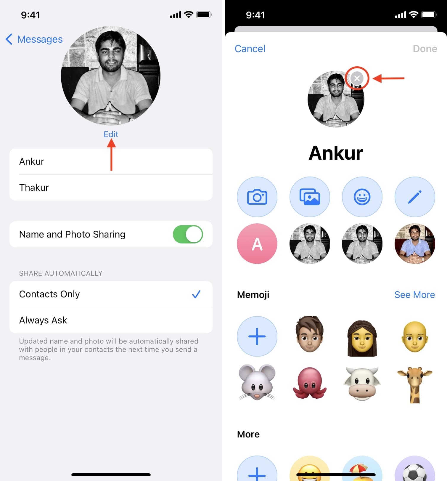 Rimuovi la foto del profilo di iMessage