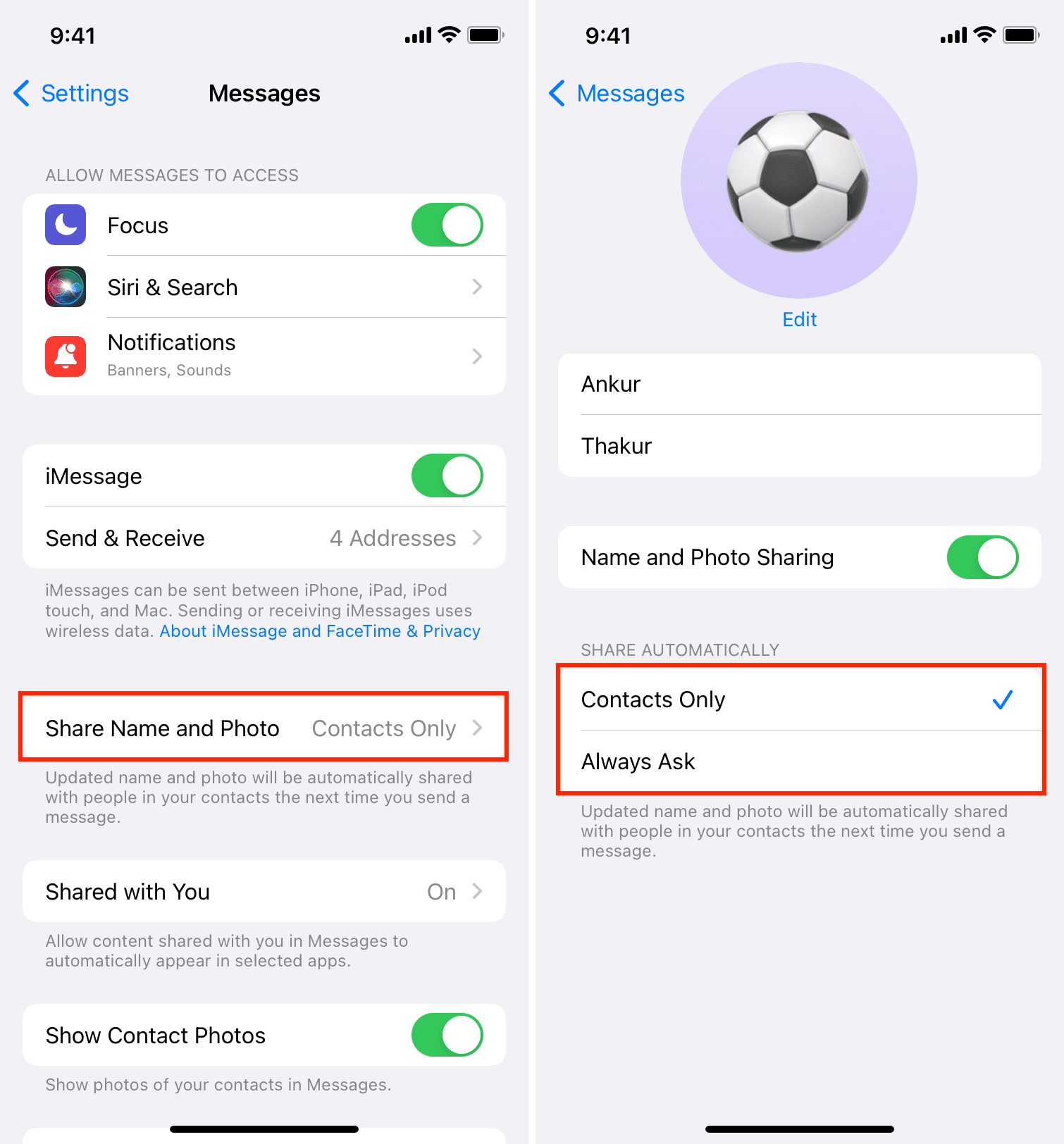 Condividi automaticamente le impostazioni per la foto del profilo di iMessage