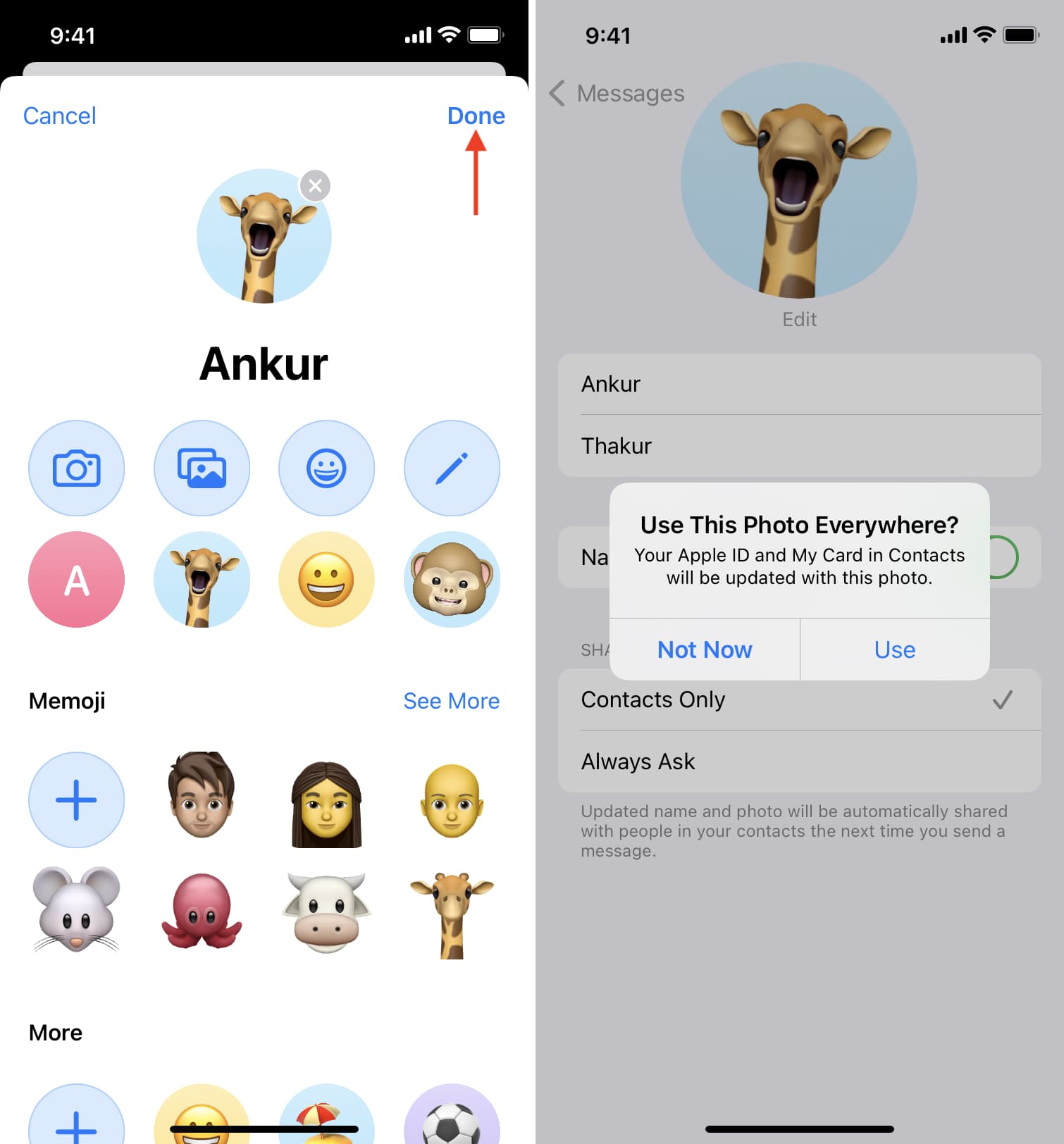 Salva Memoji come immagine del profilo di iMessage