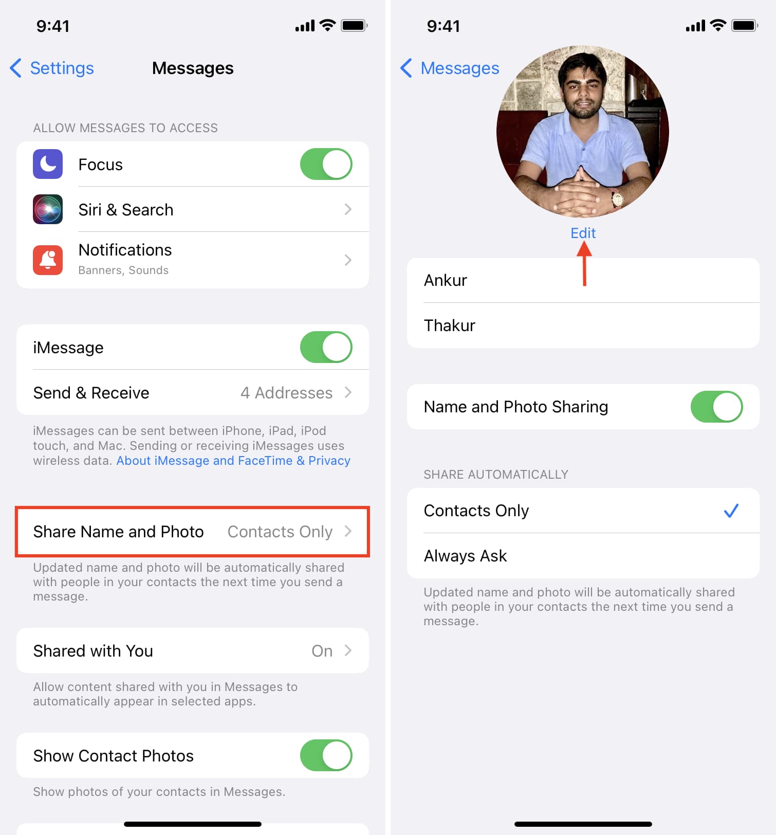 Modifica la tua attuale foto di iMessage