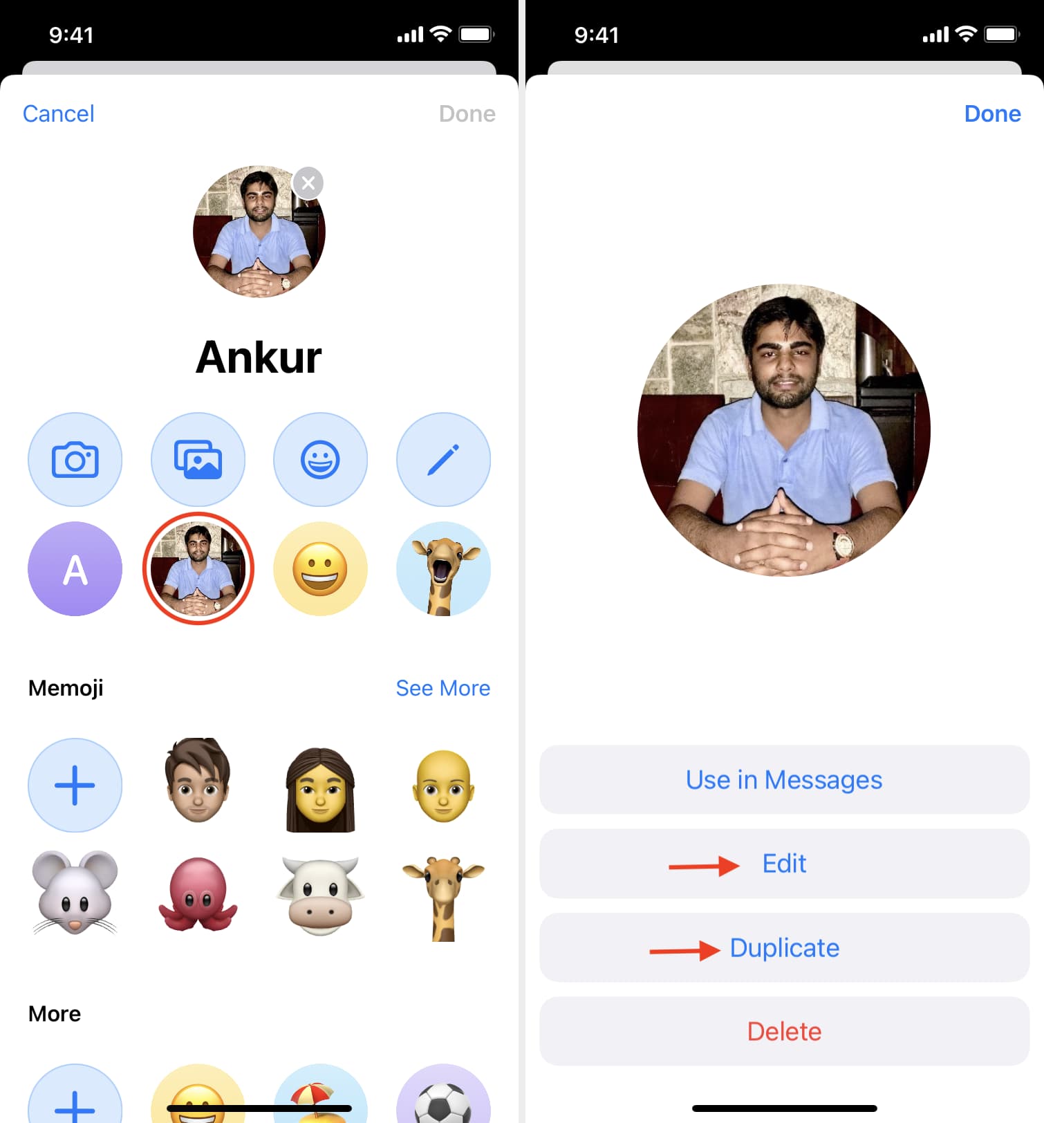 Modifica o duplica la foto di iMessage