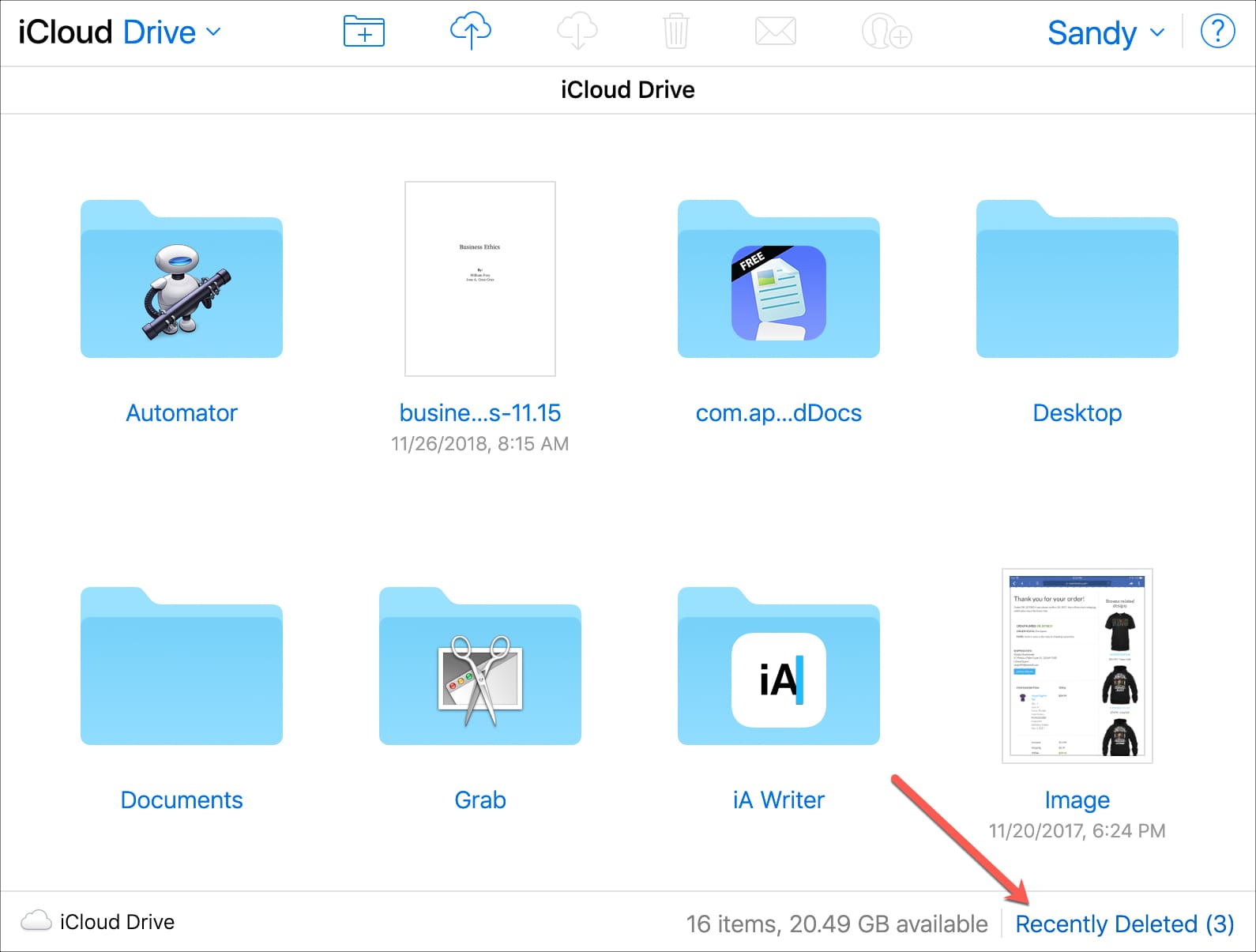 Elementi eliminati di recente su iCloud Drive
