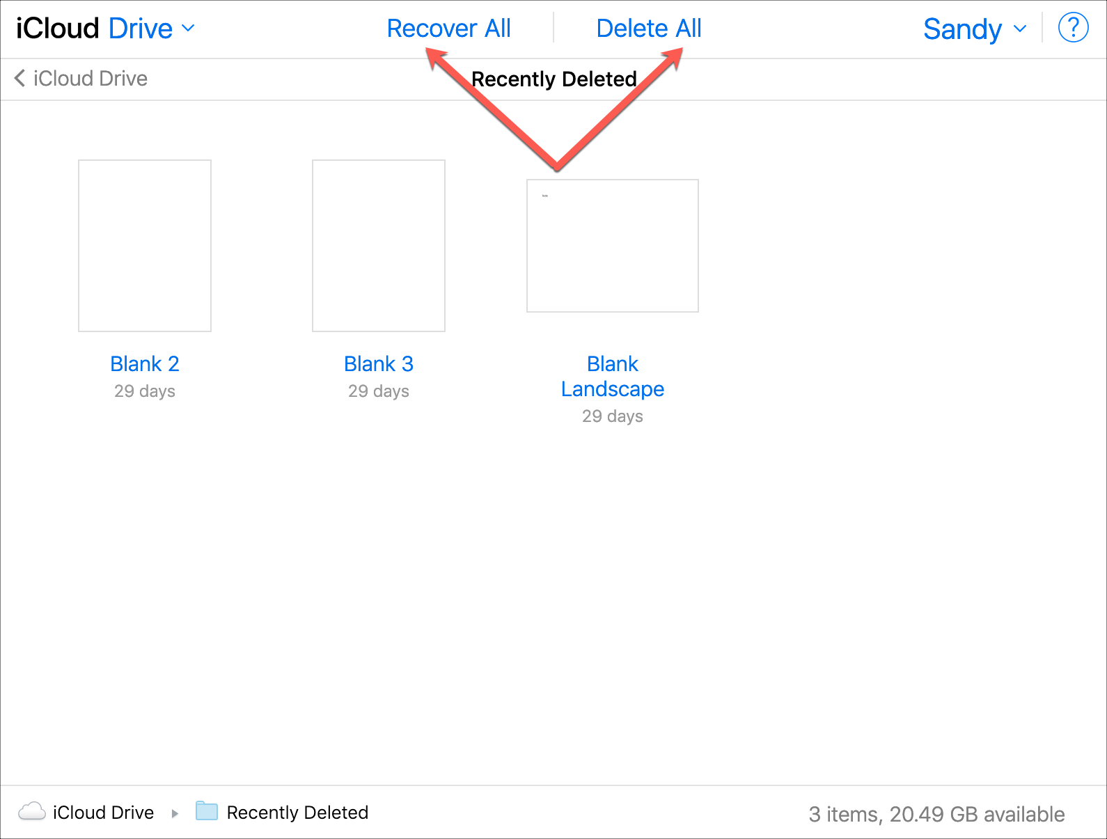 Elementi eliminati di recente Recupera Elimina su iCloud Drive