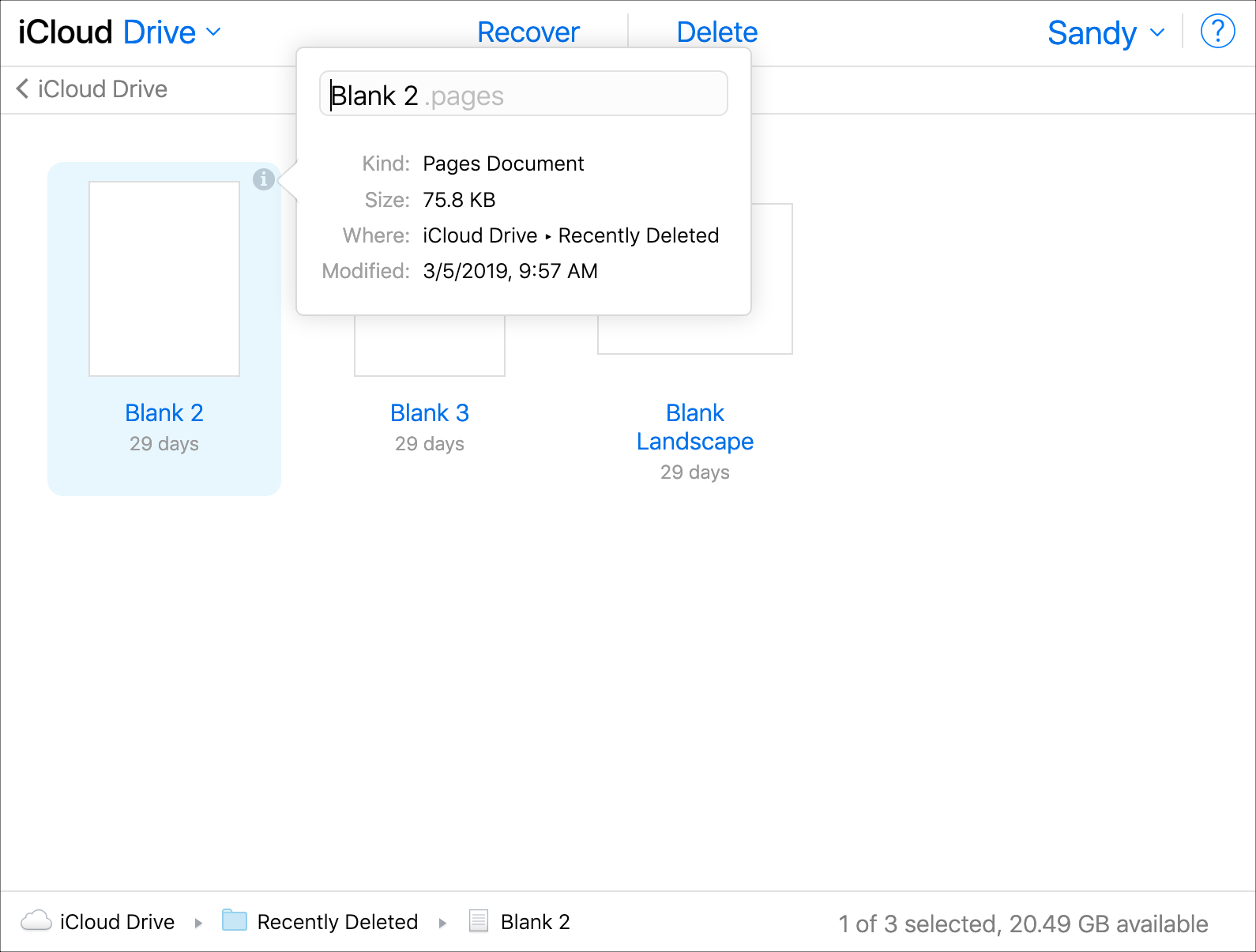 Informazioni sugli elementi eliminati di recente su iCloud Drive