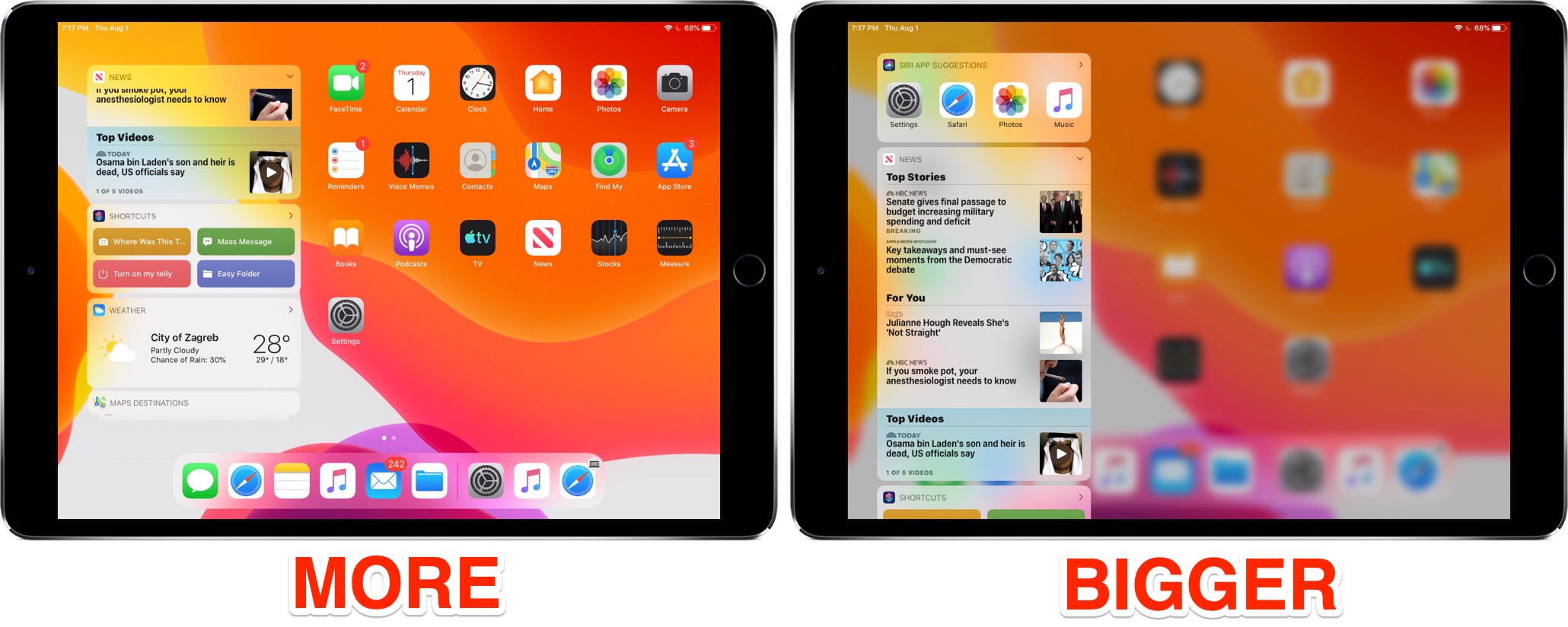 Impostazioni delle dimensioni dell'icona dell'app più e più grandi su iPad