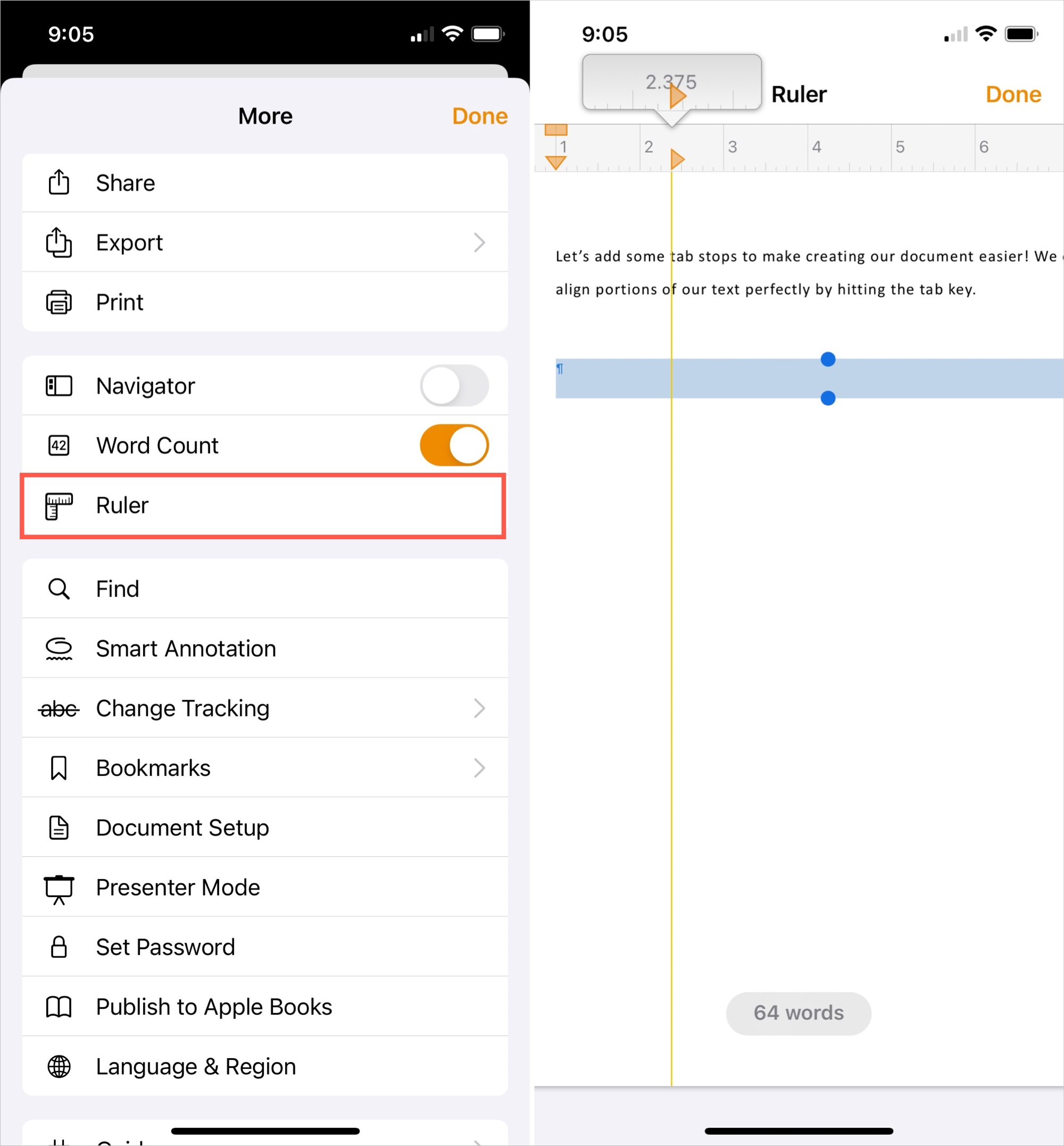 La scheda interrompe l'utilizzo del righello delle pagine su iPhone
