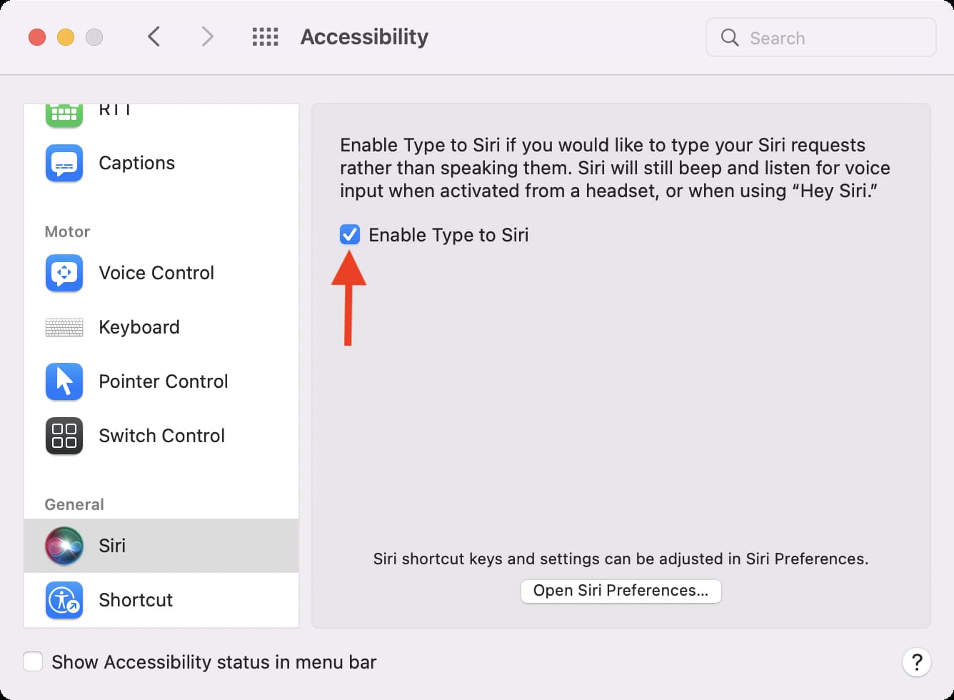 Abilita Digita su Siri su Mac