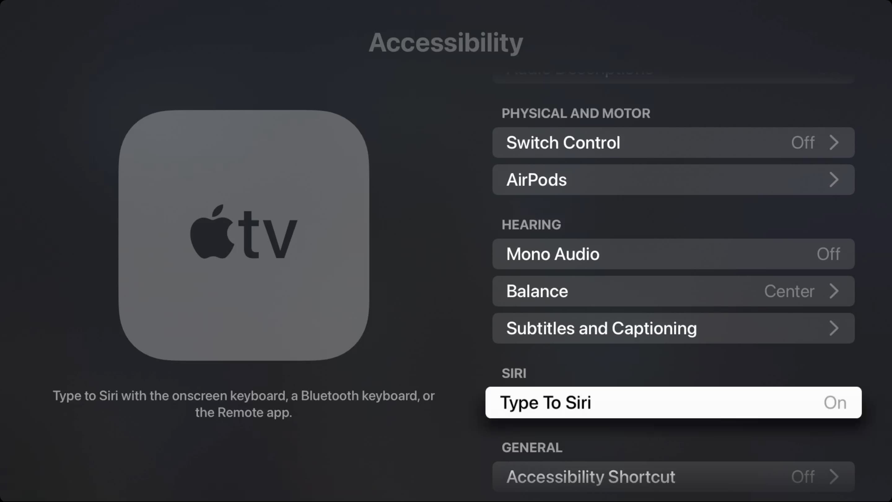 Digita su Siri abilitato su Apple TV