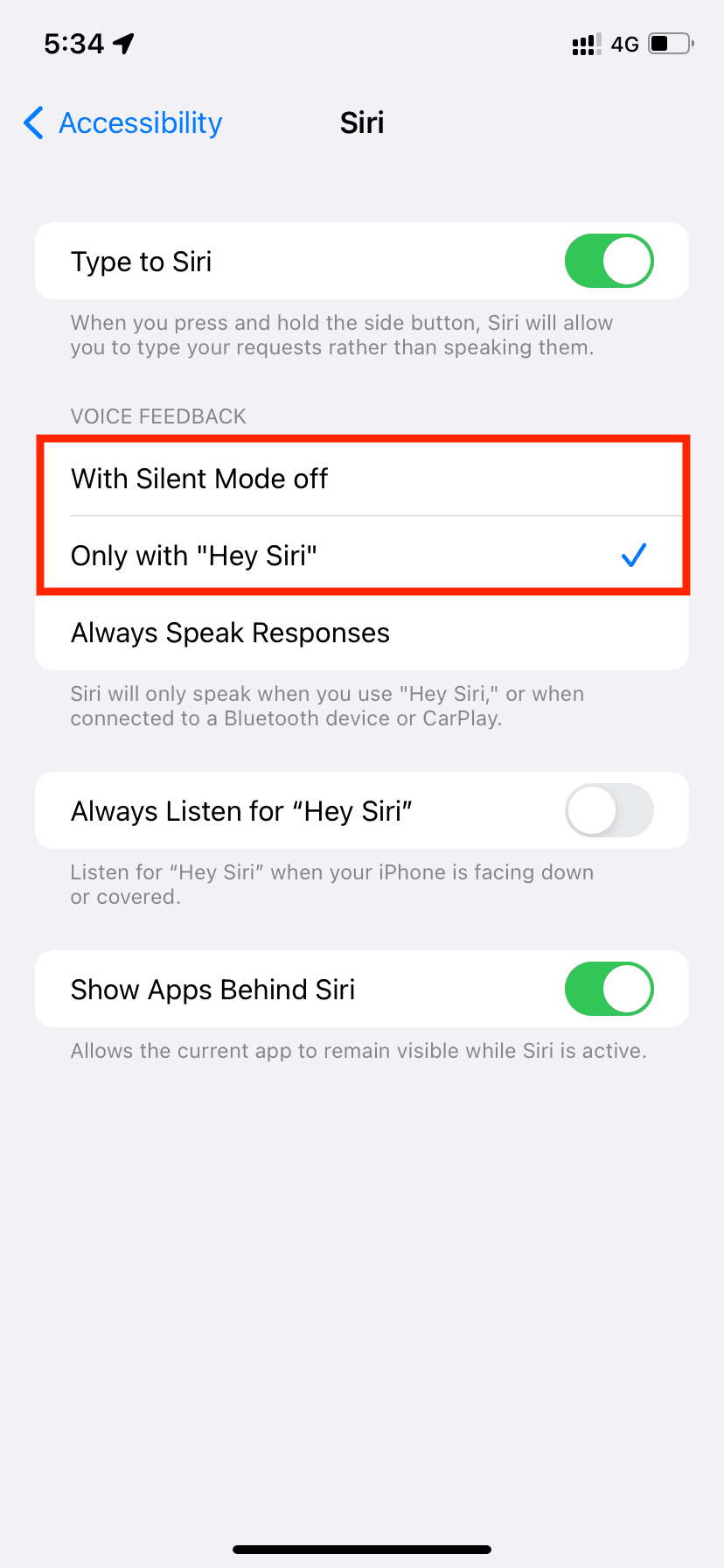 Disattiva Siri Voice Response su iPhone