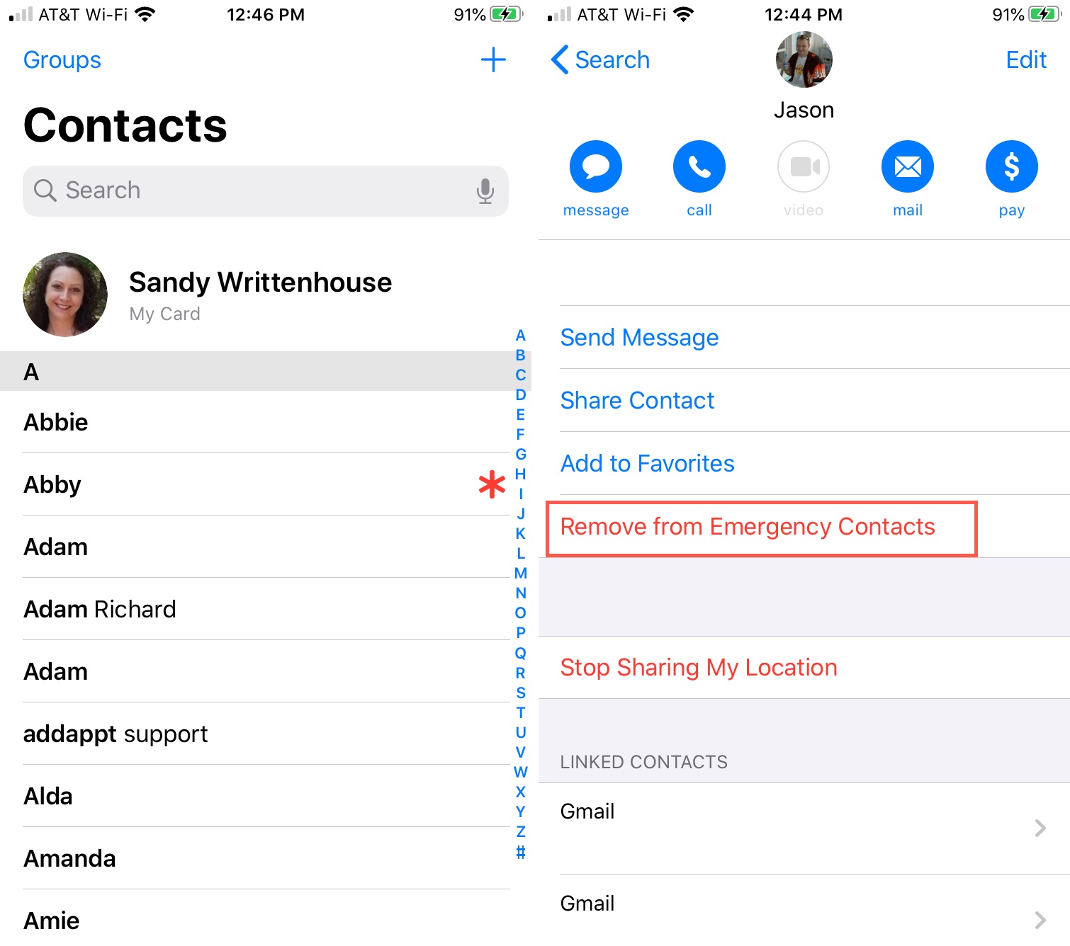 Contatti di emergenza Asterisco Rimuovi iPhone