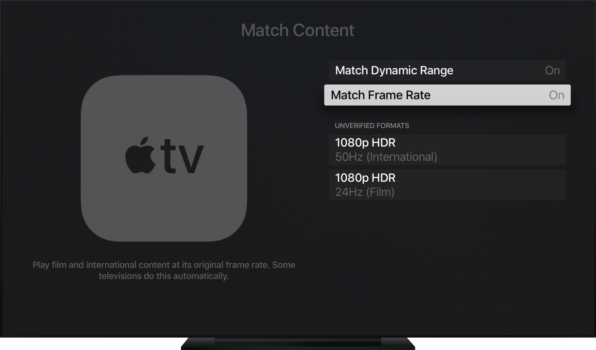 frequenza fotogrammi di apple tv