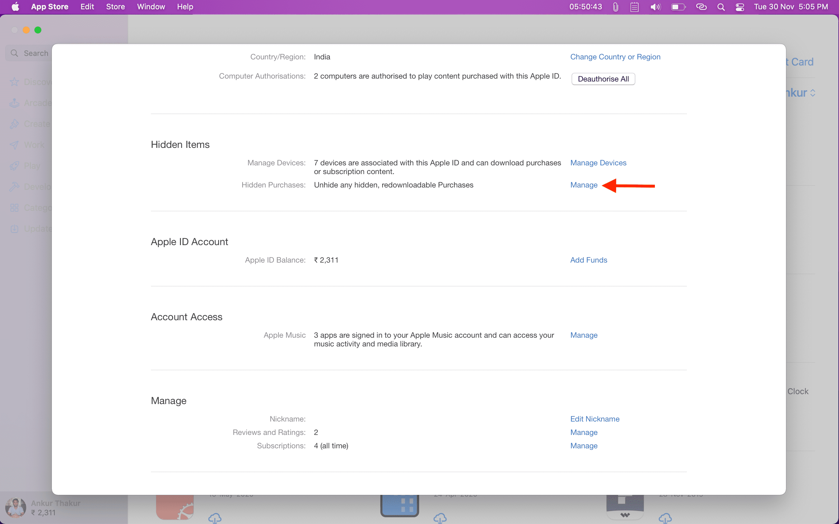 Gestisci gli elementi nascosti sul Mac App Store