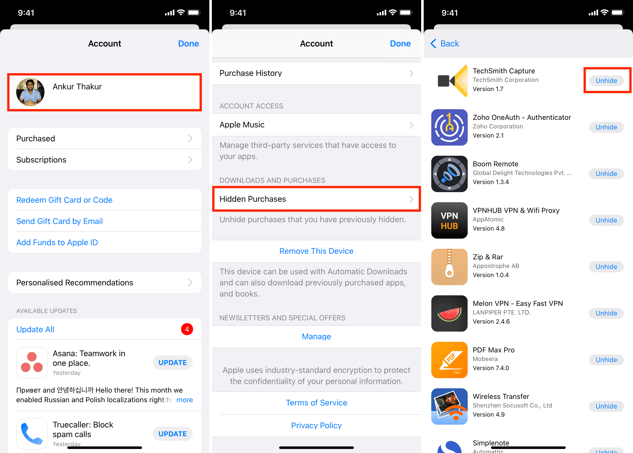 Passaggi per mostrare l'app nascosta dall'App Store di iPhone