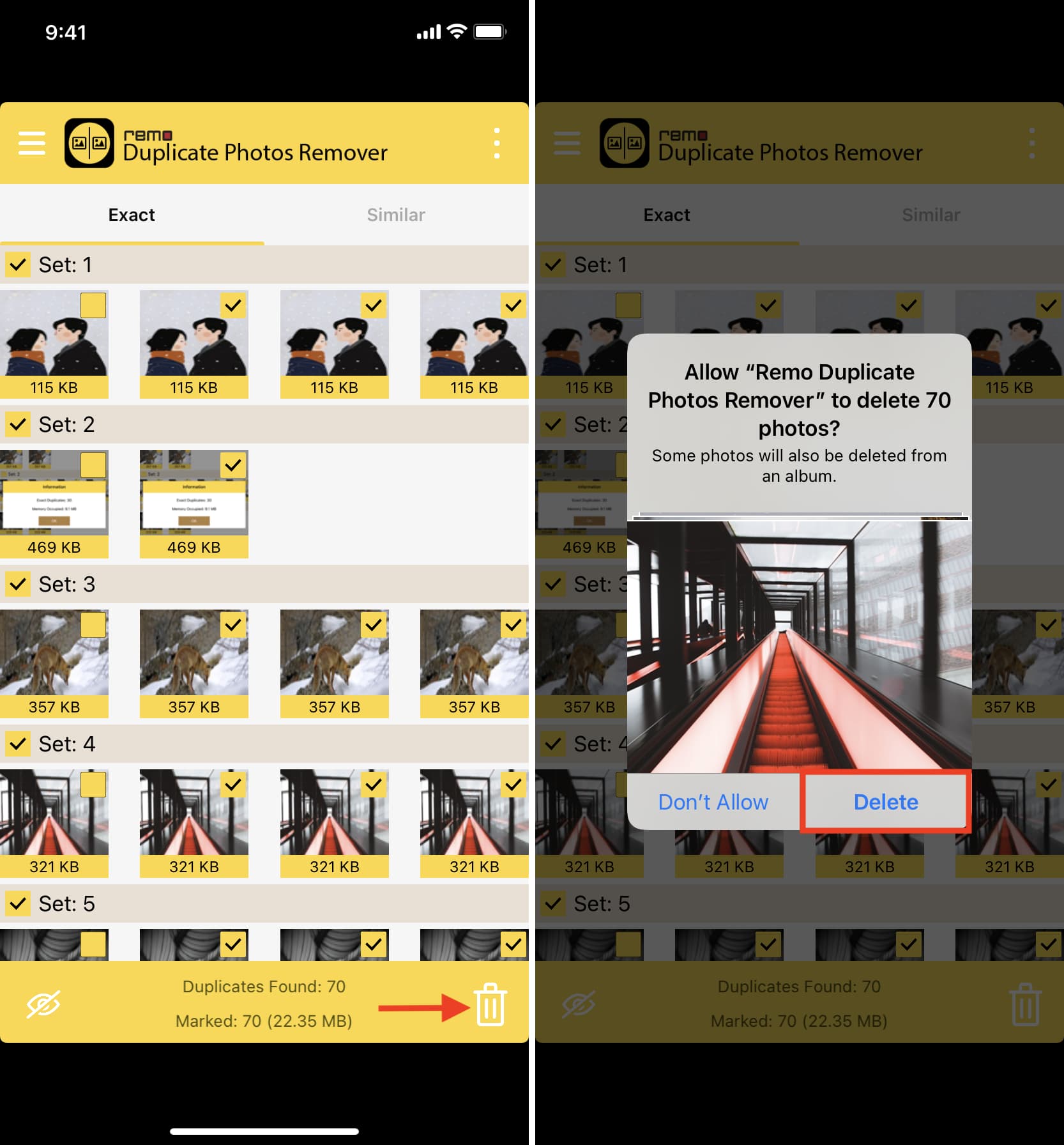 Elimina le immagini duplicate esatte in blocco su iPhone
