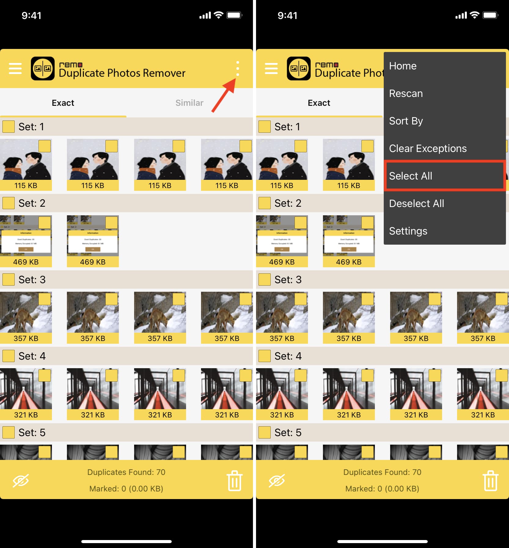 Seleziona tutte le foto duplicate su iPhone
