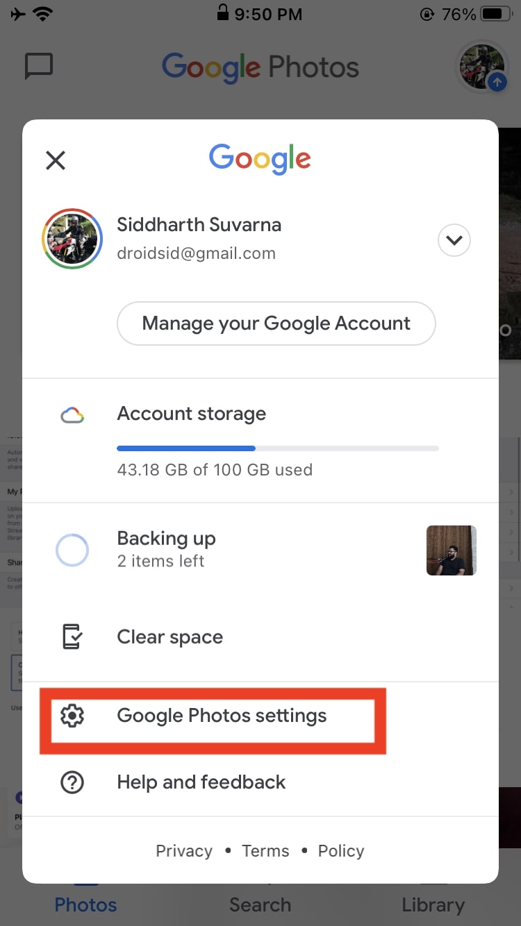 impostazioni di google foto
