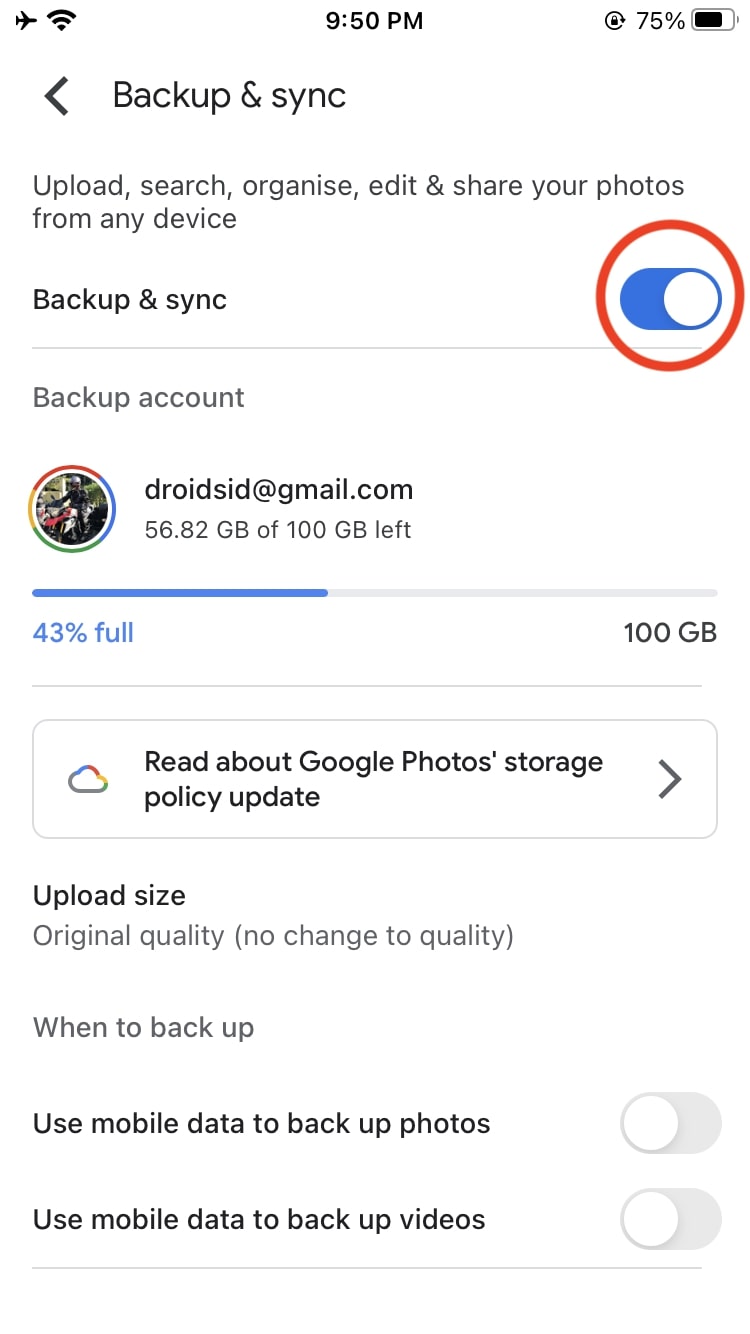 backup e sincronizzazione delle foto