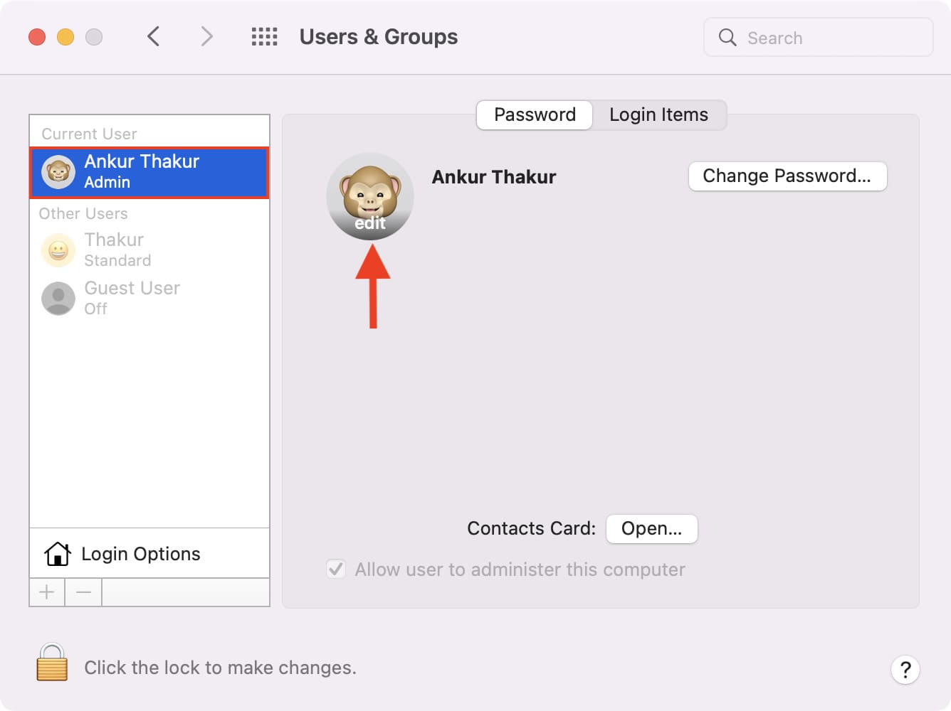 Modifica l'immagine del profilo utilizzando le impostazioni utente Mac