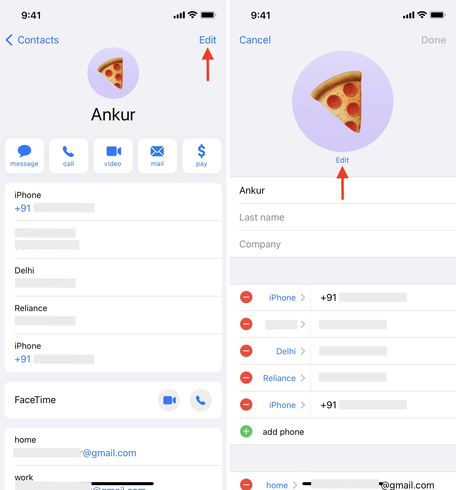 Modifica la tua scheda contatto su iPhone