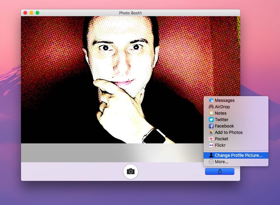 Usa Photo Booth per cambiare l'immagine del profilo Mac