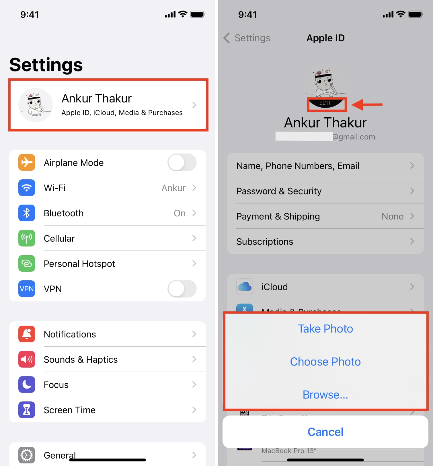 Modifica l'immagine del tuo profilo iCloud utilizzando l'app Impostazioni su iPhone