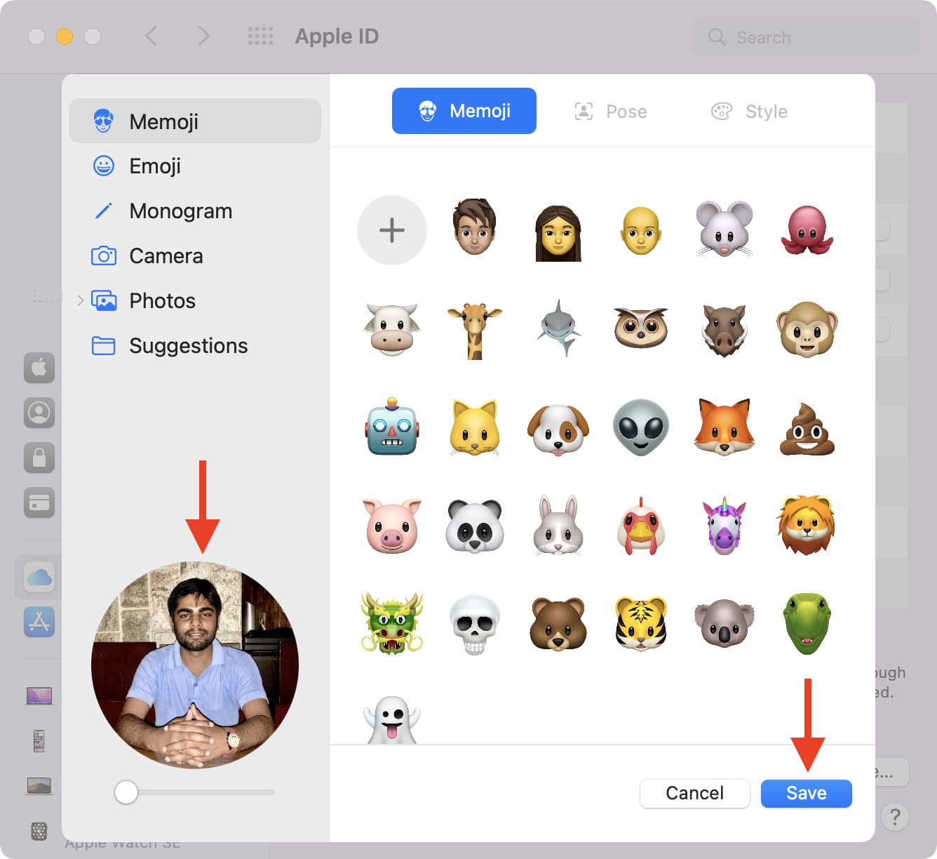 Modifica l'immagine del profilo di iCloud nelle Preferenze di Sistema del Mac