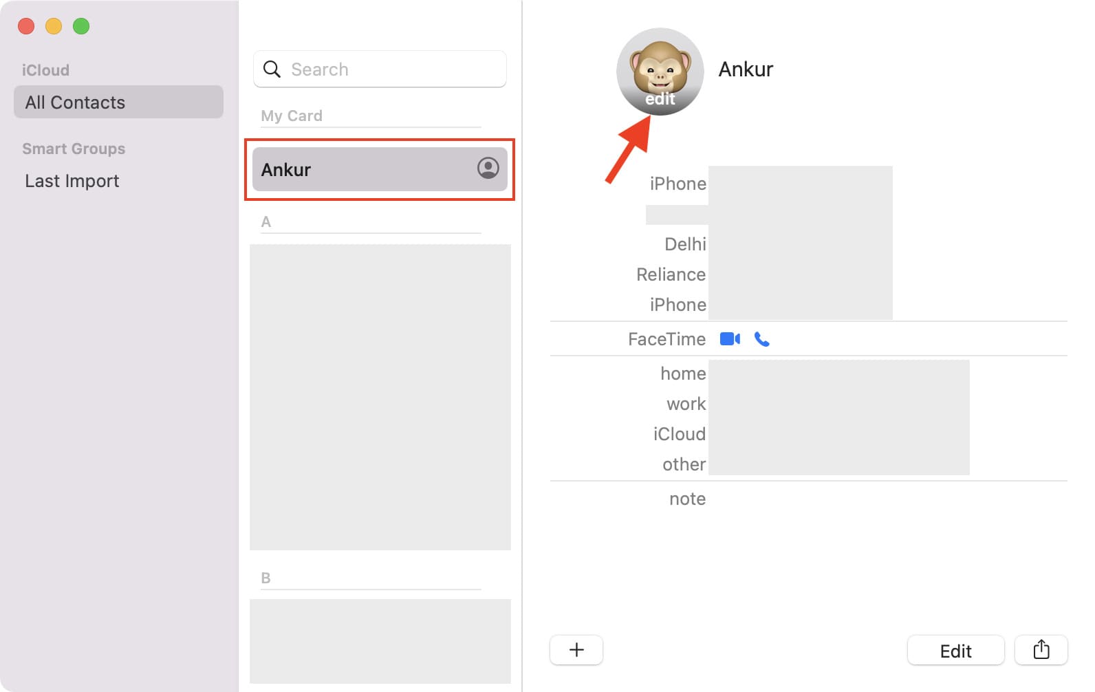 Aggiorna l'immagine del profilo tramite l'app Contatti del Mac