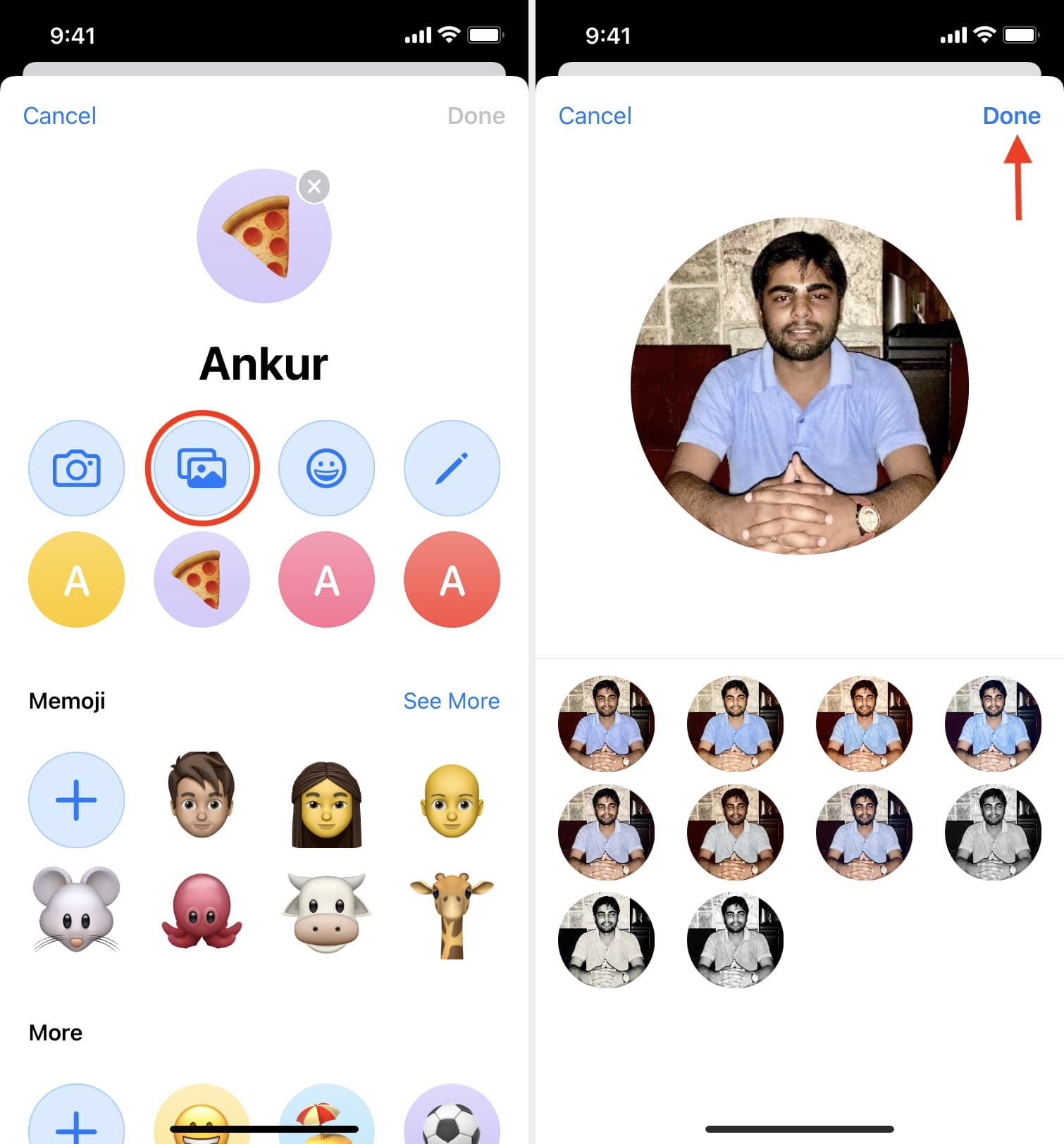 Modifica l'immagine del profilo iCloud utilizzando l'app Contatti su iPhone