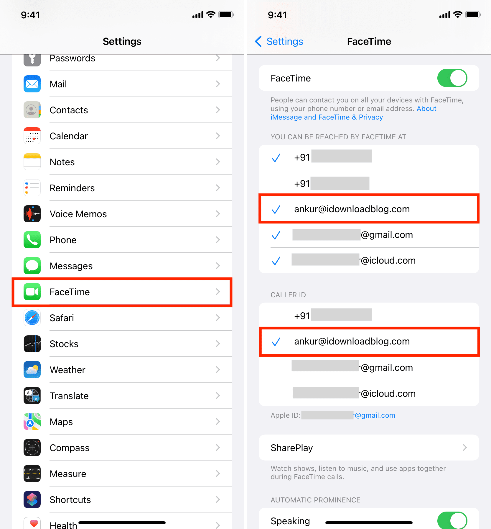 Nuova email aggiunta a FaceTime su iPhone